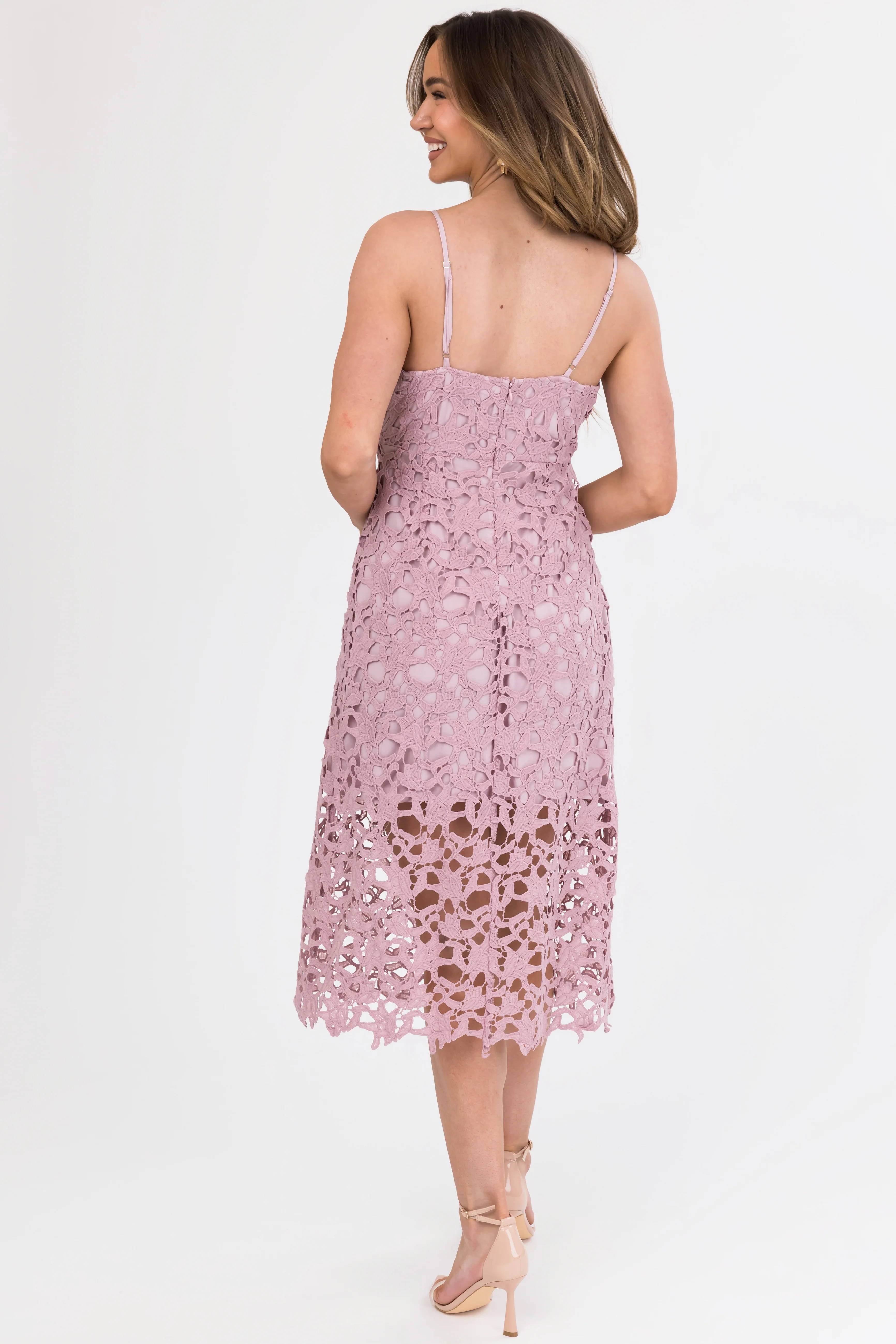 Mauve Crochet Lace Sleeveless Midi Dress - Image 5