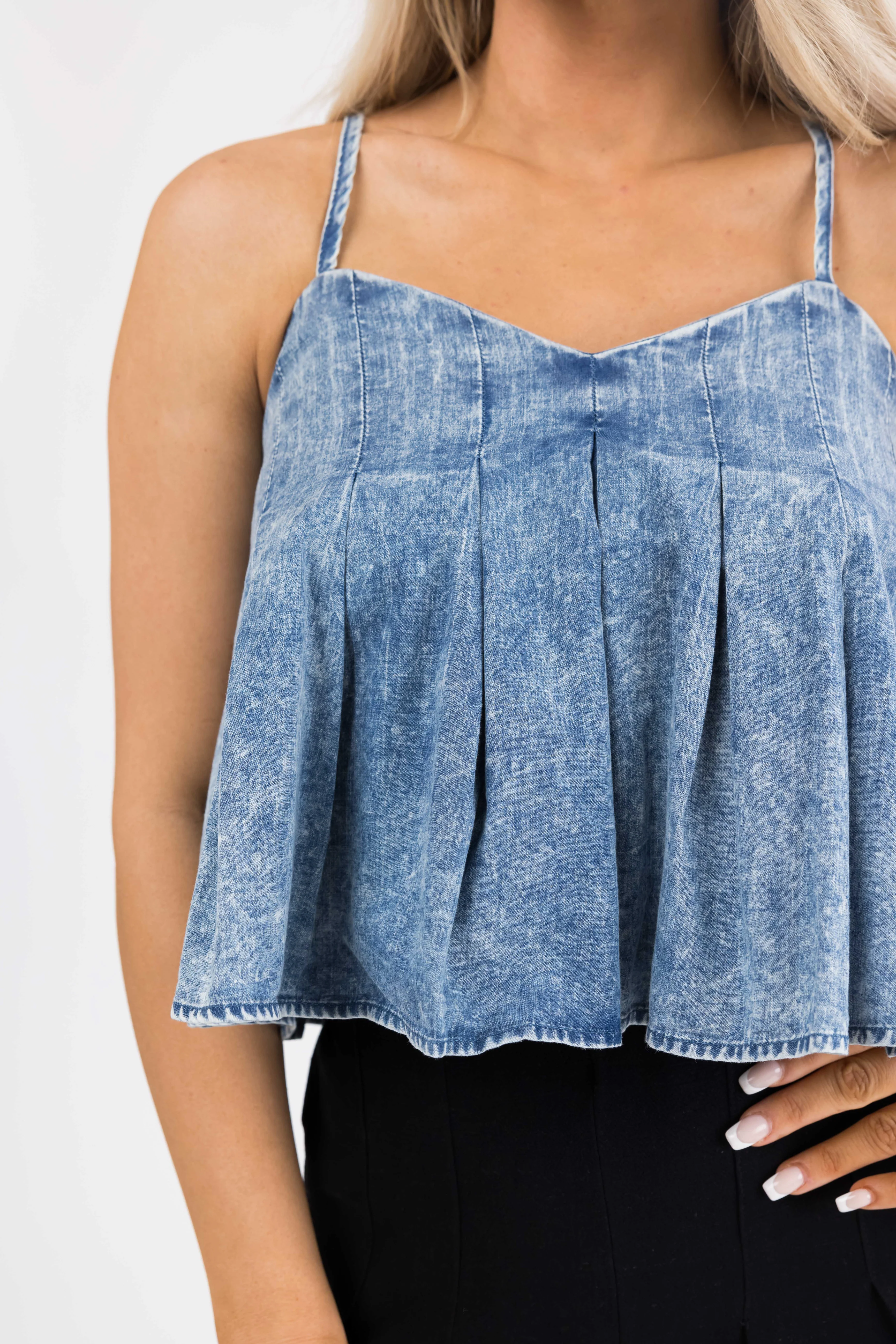 Medium Acid Wash Denim Sleeveless Crop Top - Image 6