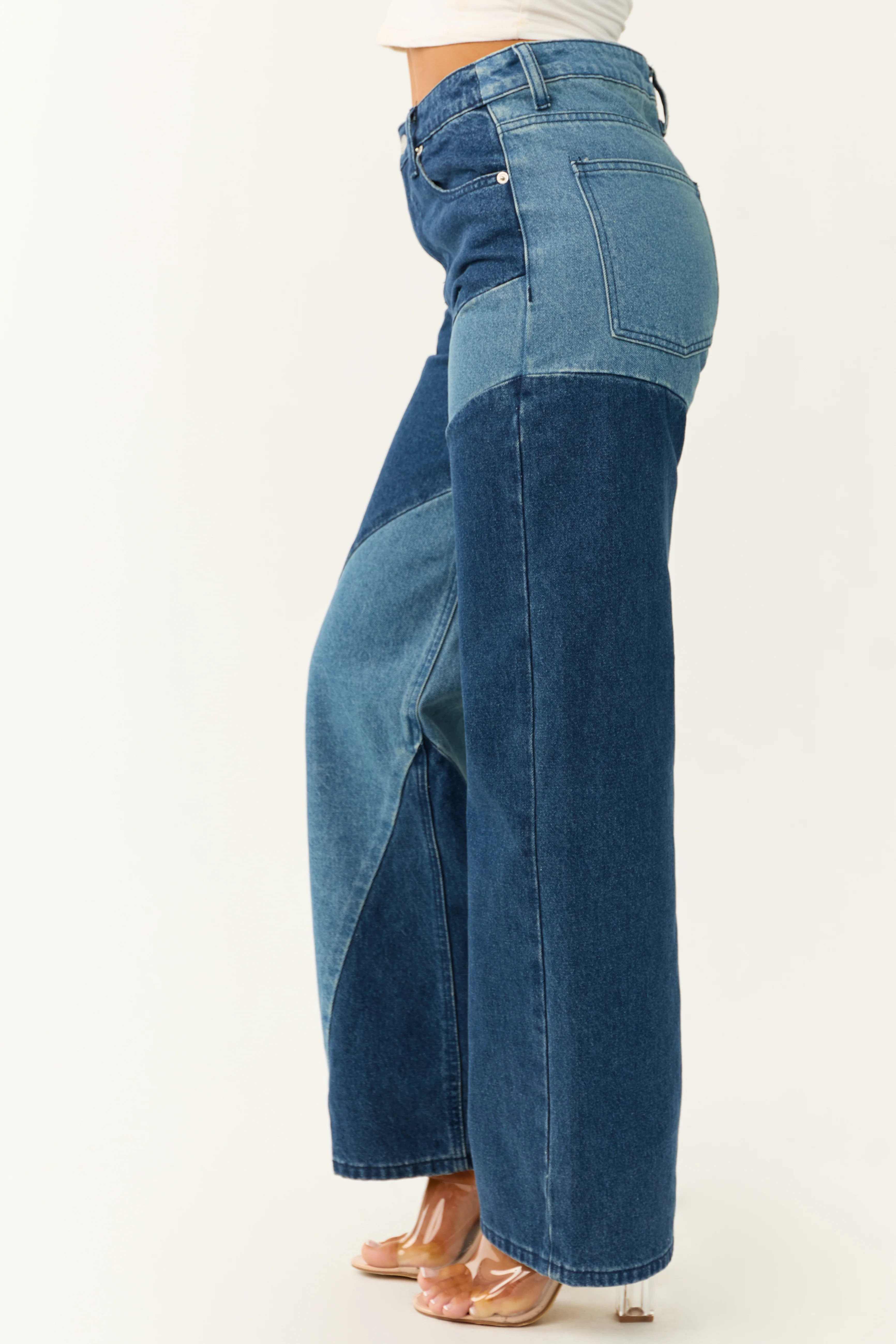 Medium and Dark Wash Denim Colorblock Jeans - Image 3