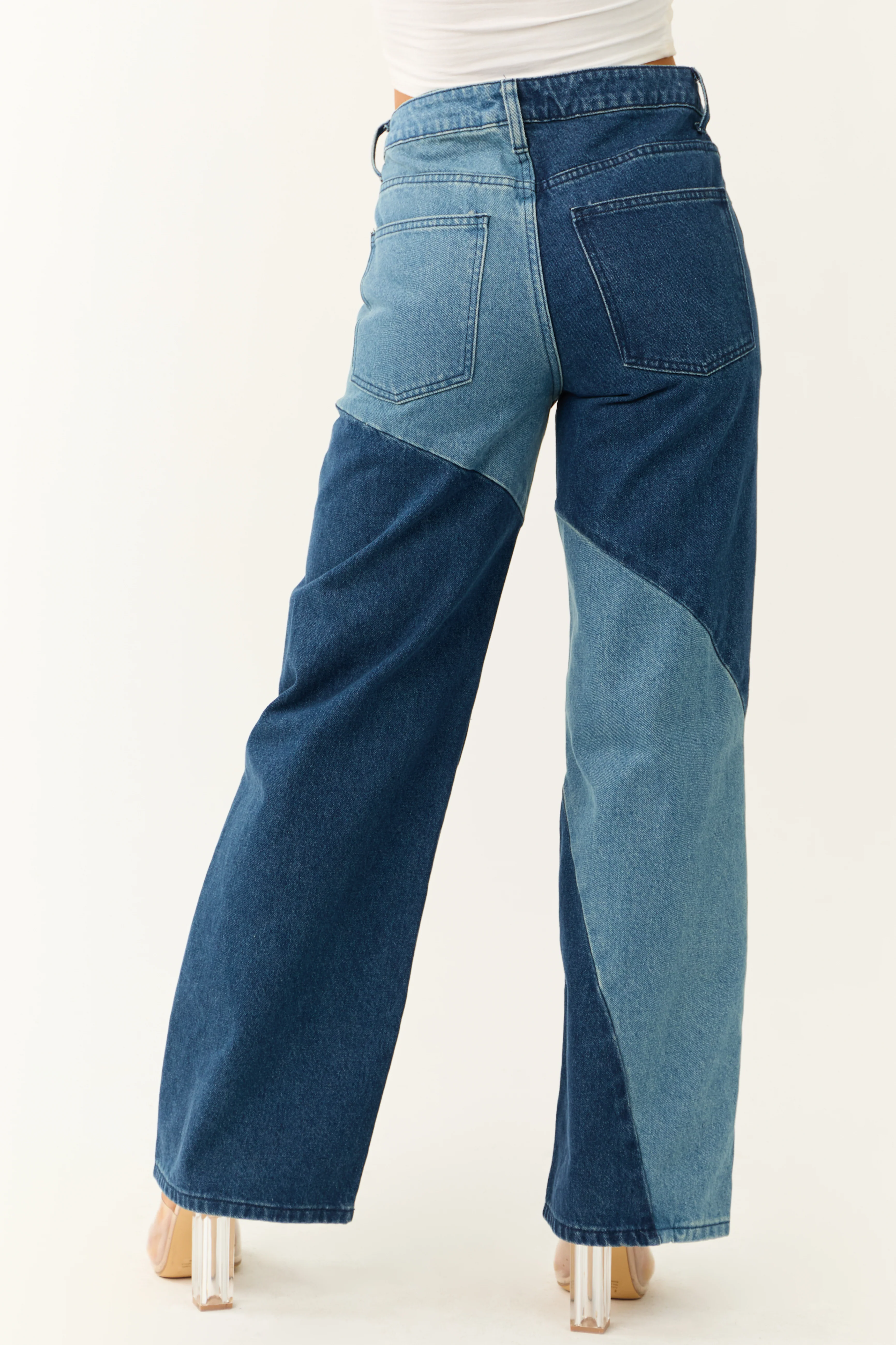 Medium and Dark Wash Denim Colorblock Jeans - Image 4