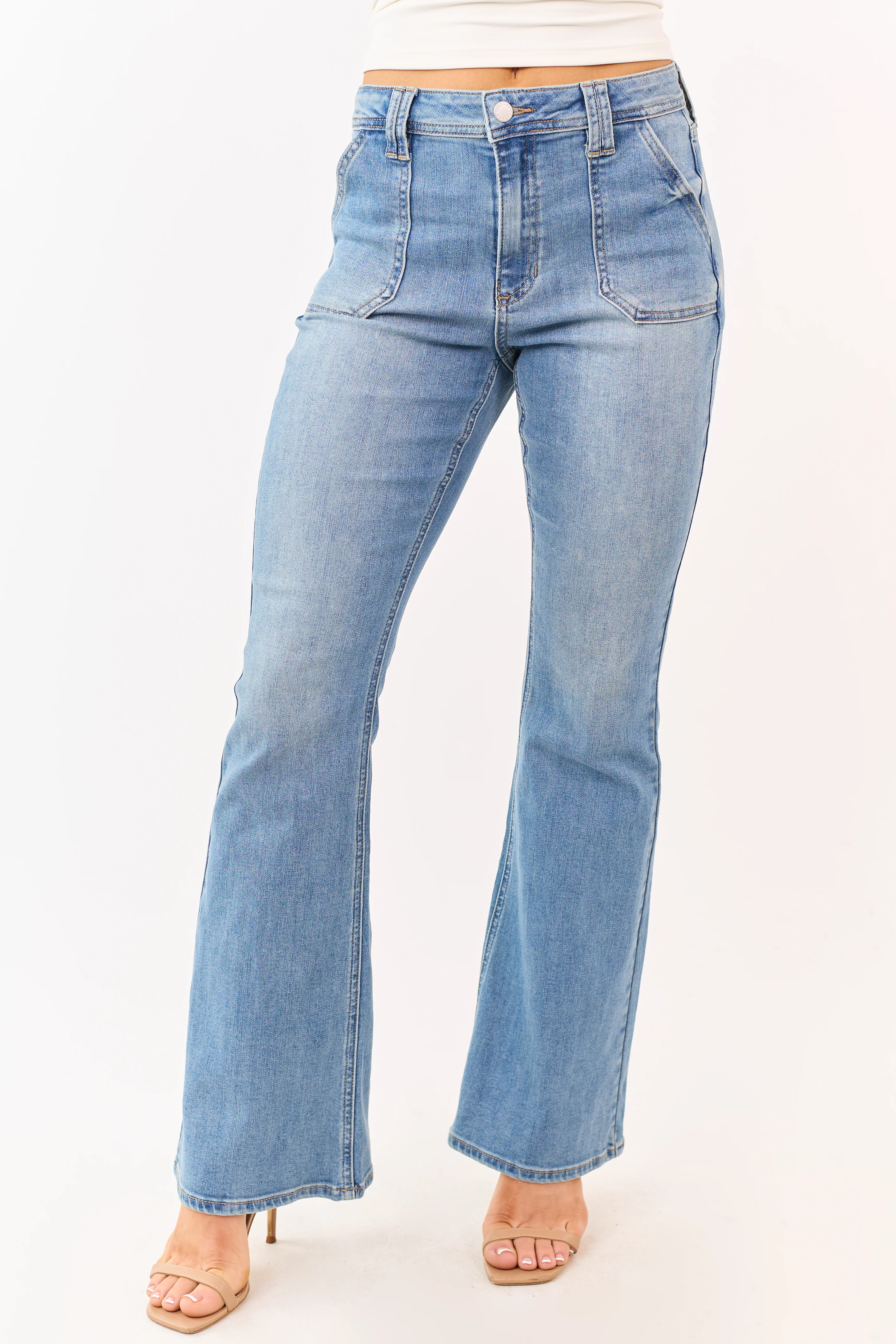 Medium Wash Bootcut Stretchy High Rise Jeans - Image 2
