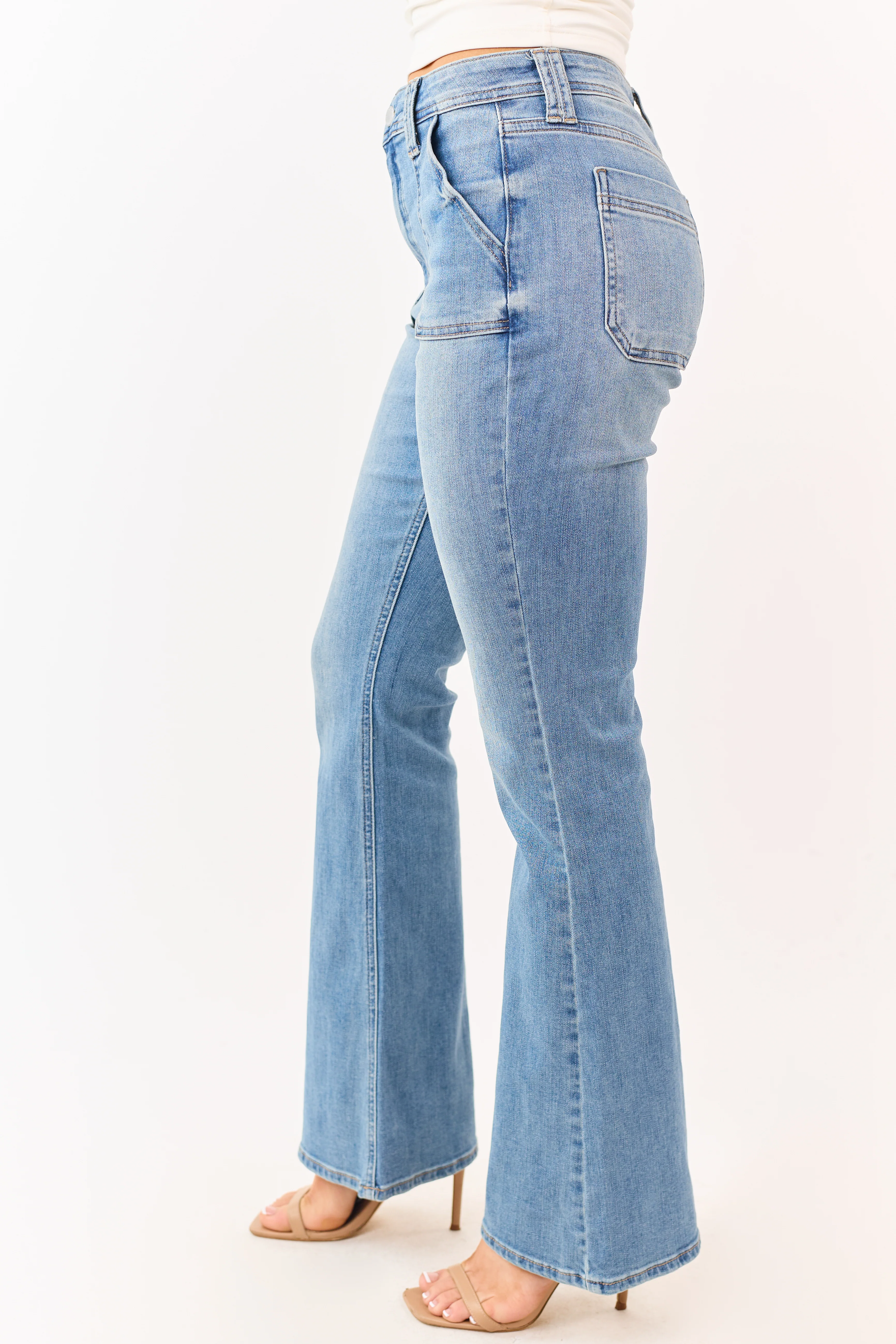 Medium Wash Bootcut Stretchy High Rise Jeans - Image 3