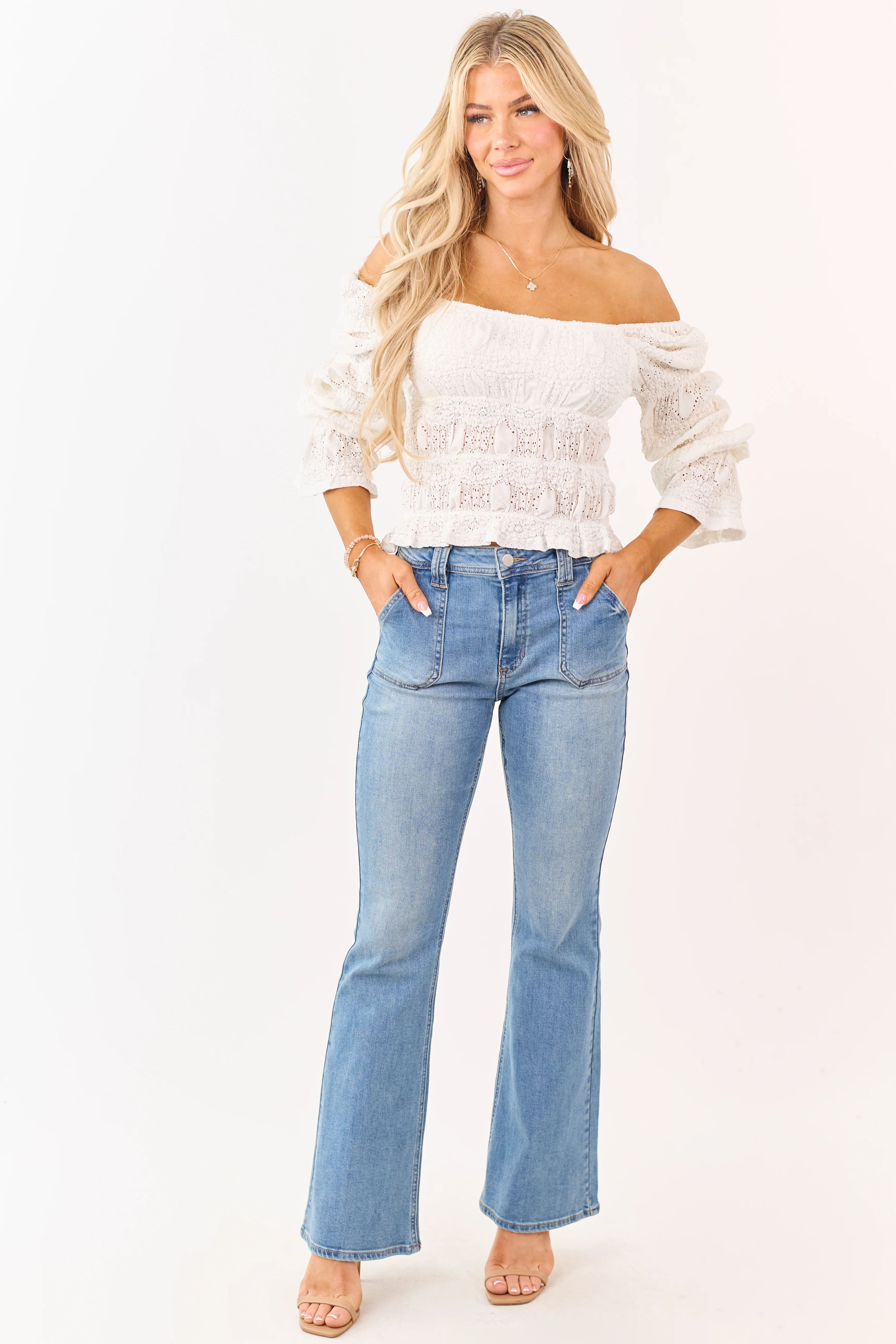 Medium Wash Bootcut Stretchy High Rise Jeans - Image 5