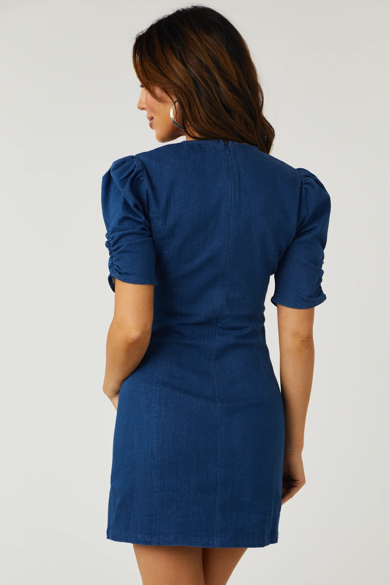 Medium Wash Denim Puff Sleeve Mini Dress - Image 4