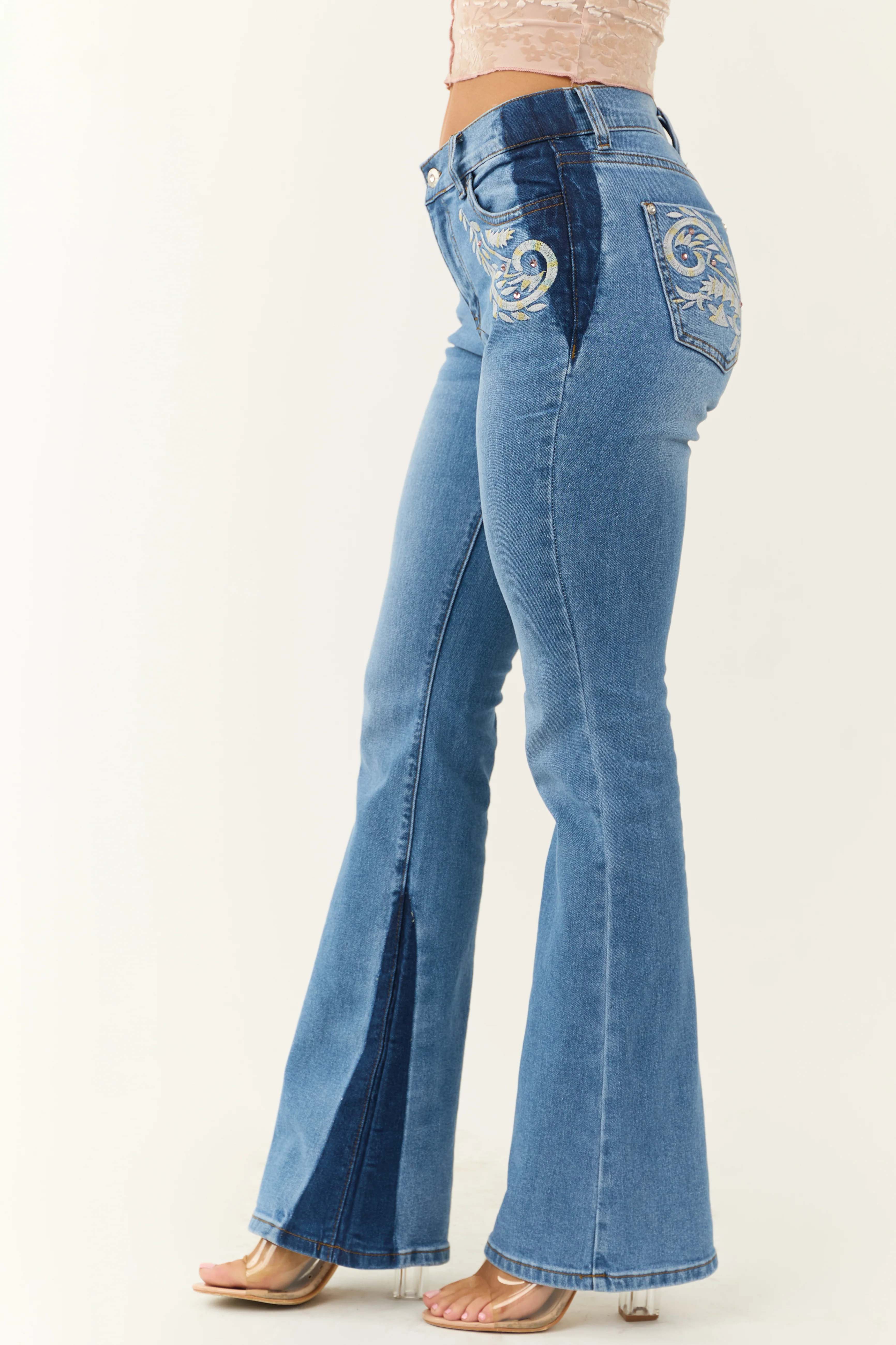 Medium Wash Embroidered Western Bootcut Jeans - Image 3