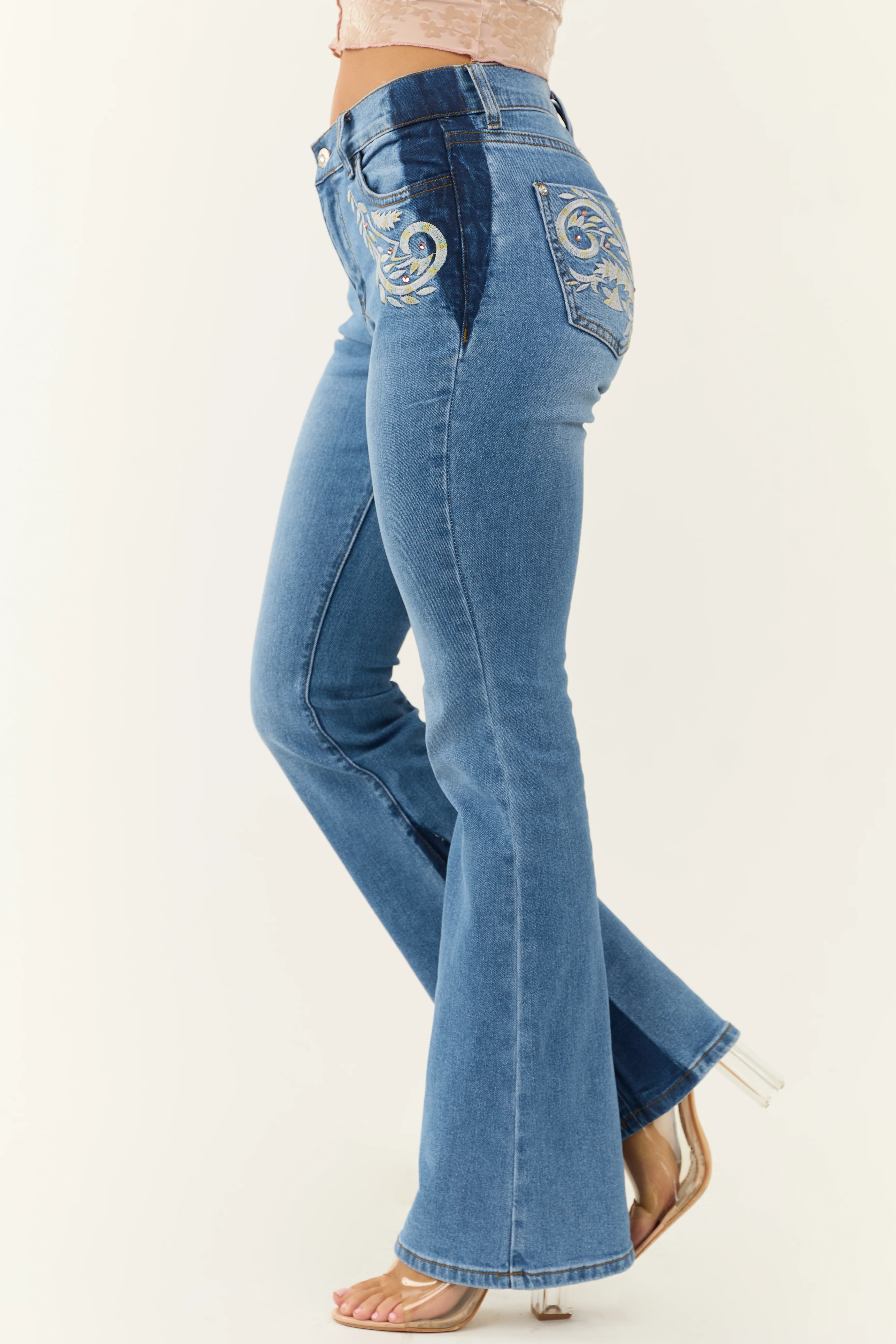 Medium Wash Embroidered Western Bootcut Jeans - Image 4