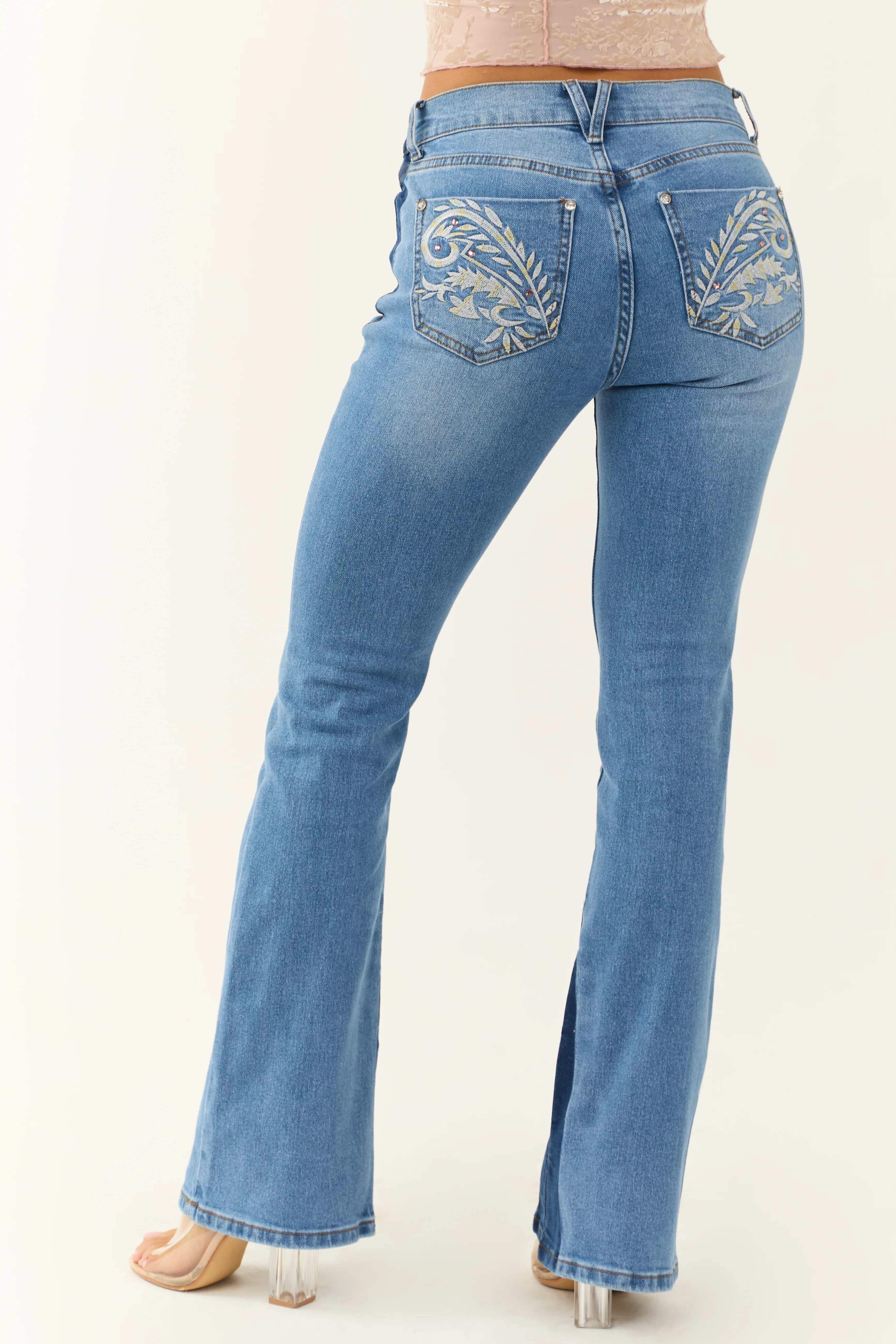 Medium Wash Embroidered Western Bootcut Jeans - Image 5