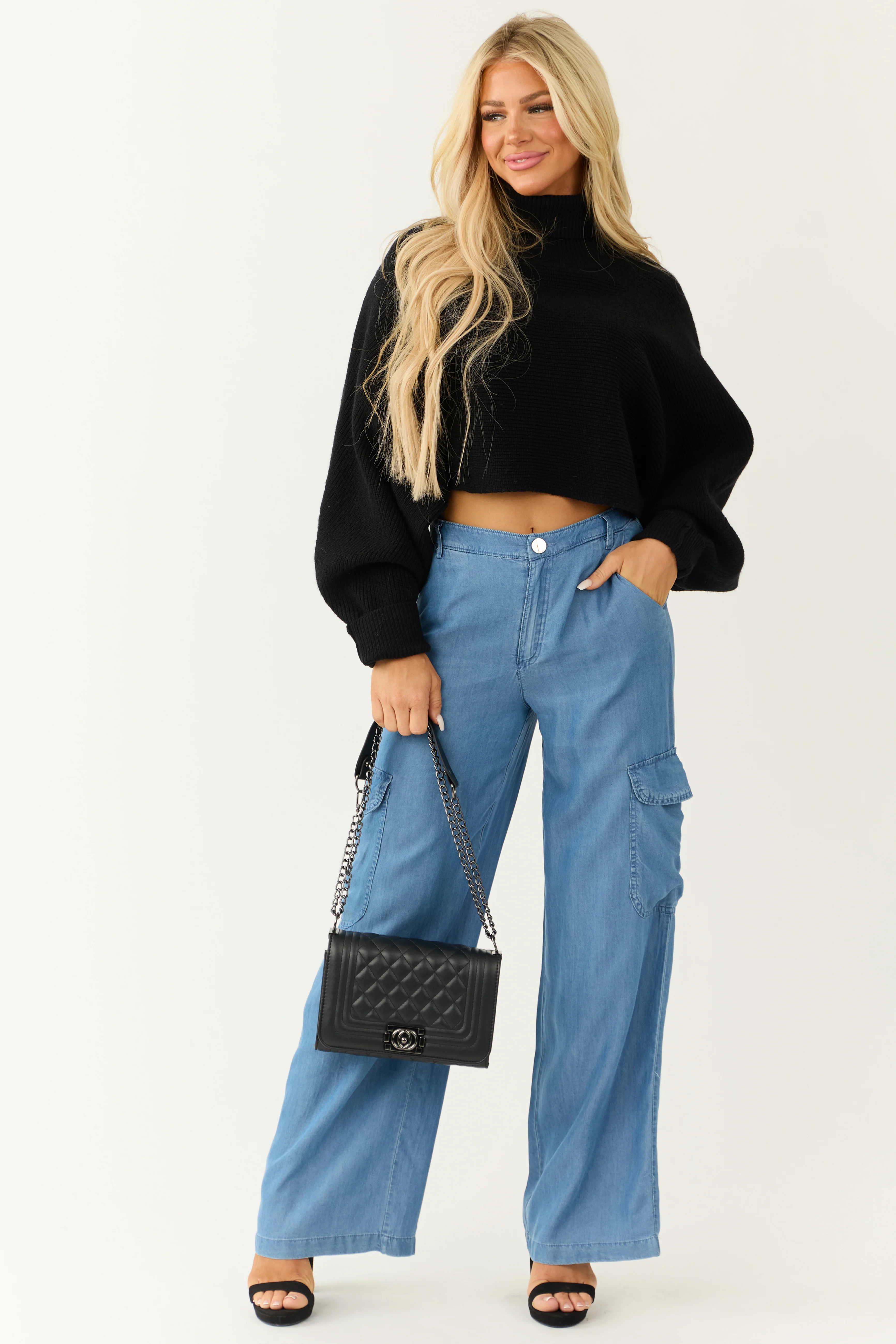 Medium Wash Wide Leg Cargo Lightweight Pants - Image 5