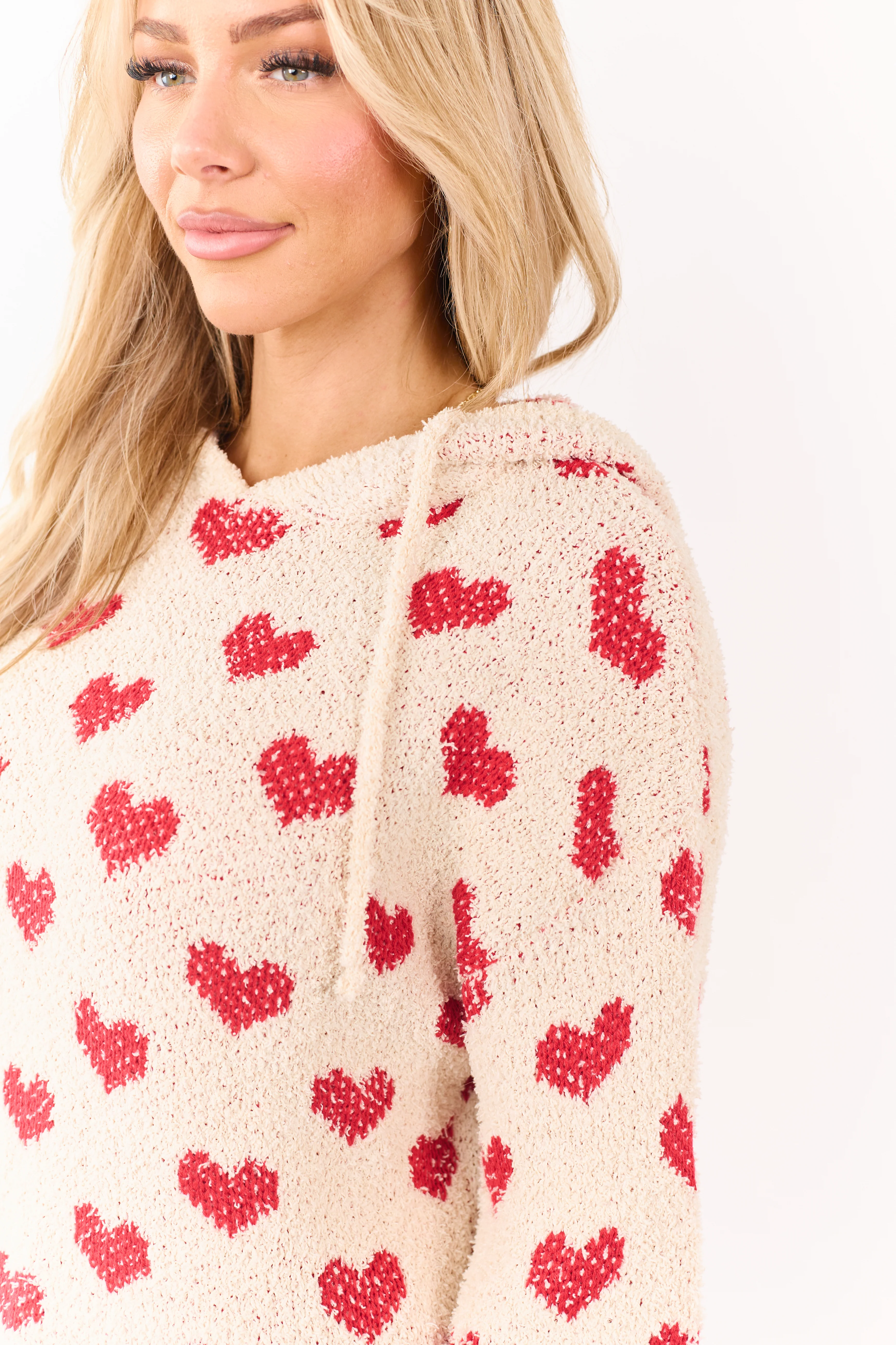 Mello Cream Heart Pattern Knit Sweater Hoodie - Image 6