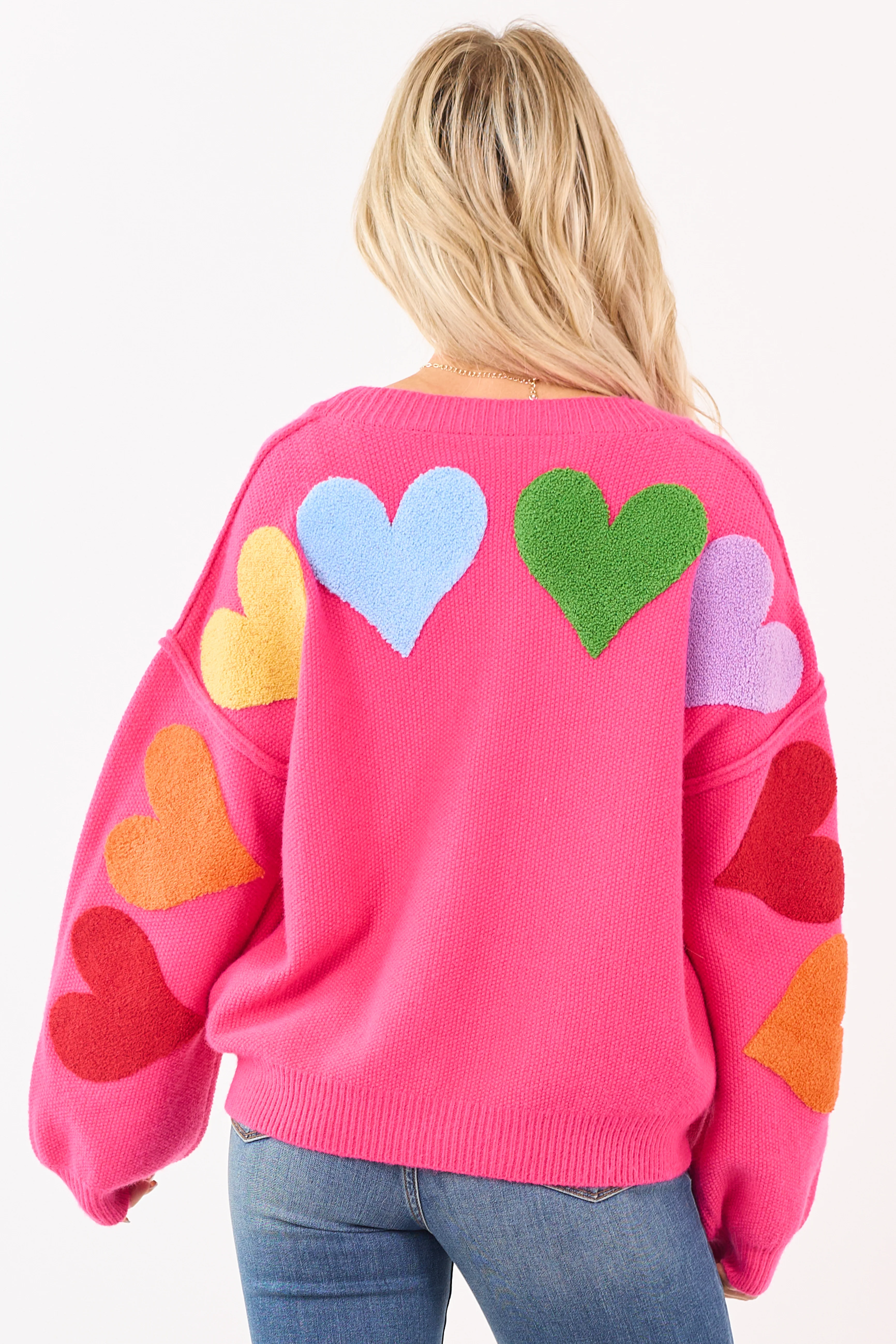 Mello Hot Pink 'Love' Lettering Heart Patchwork Cardigan - Image 2