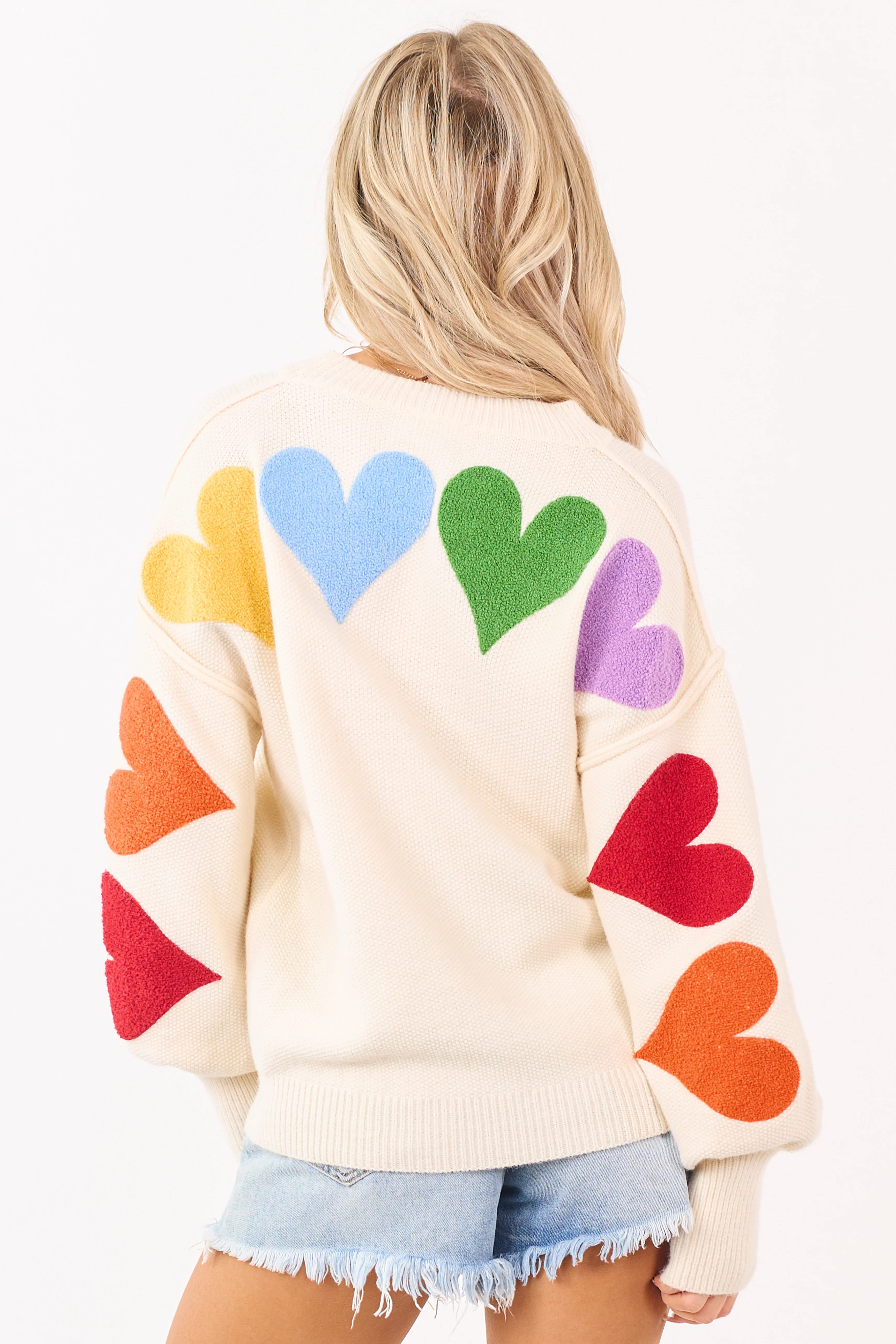 Mello Ivory Rainbow Heart Patch Relaxed Sweater - Image 7