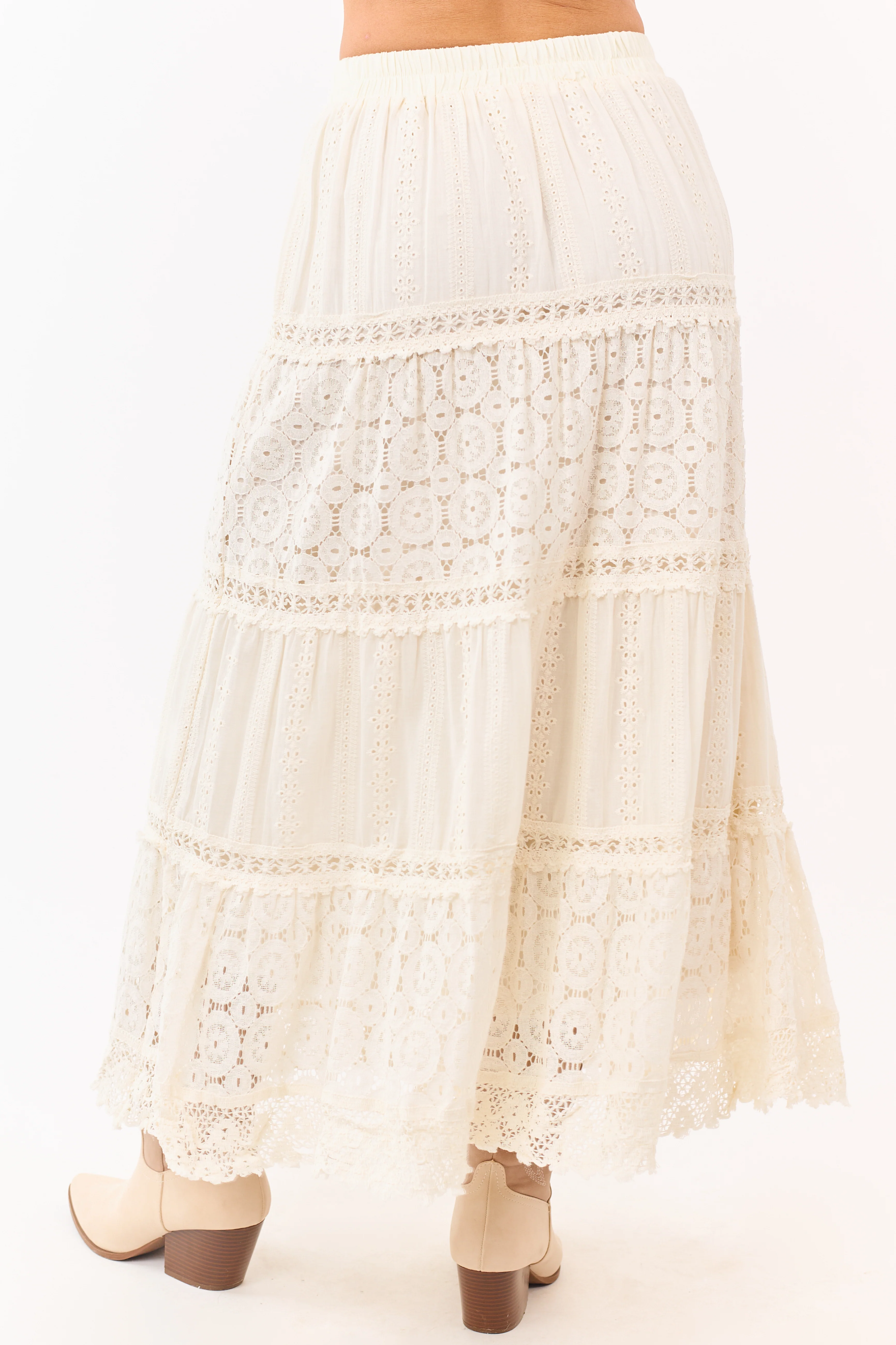 Mello Ivory Tiered Lace Tassel Tie Maxi Skirt - Image 4