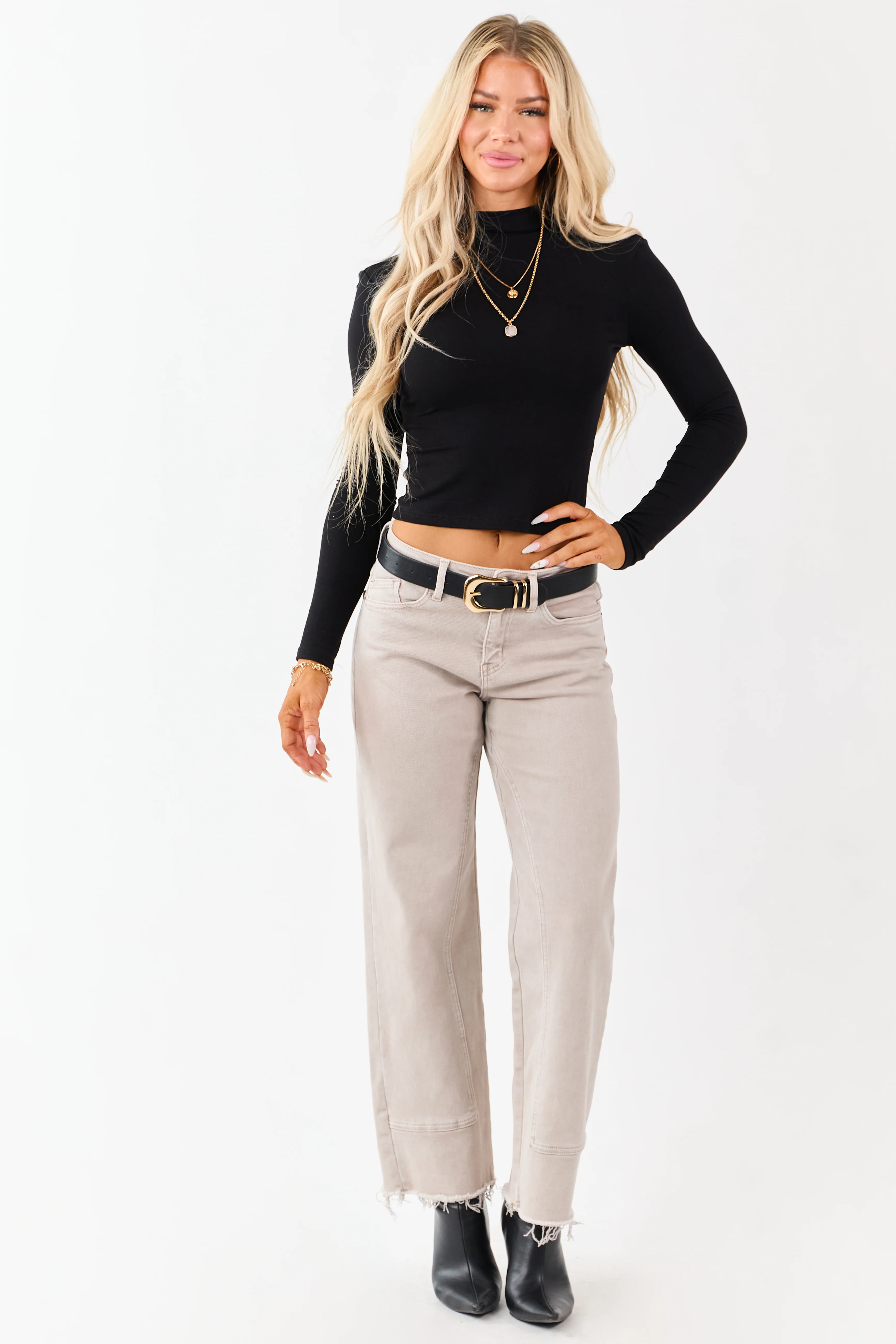 Mica Denim Almond Raw Hem Stretchy Straight Jeans - Image 6