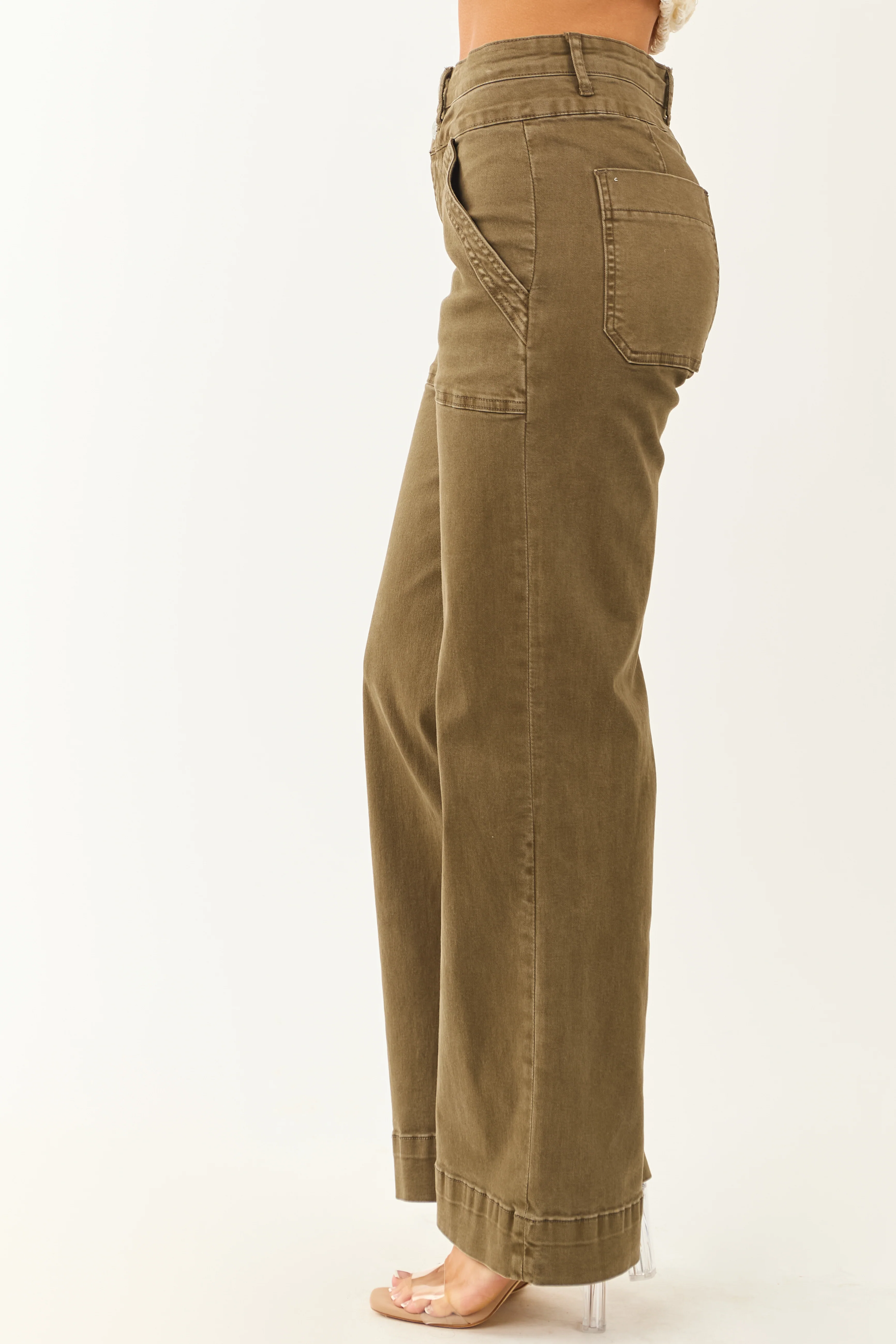 Mica Denim Army Green Wide Leg Stretchy Jeans - Image 3
