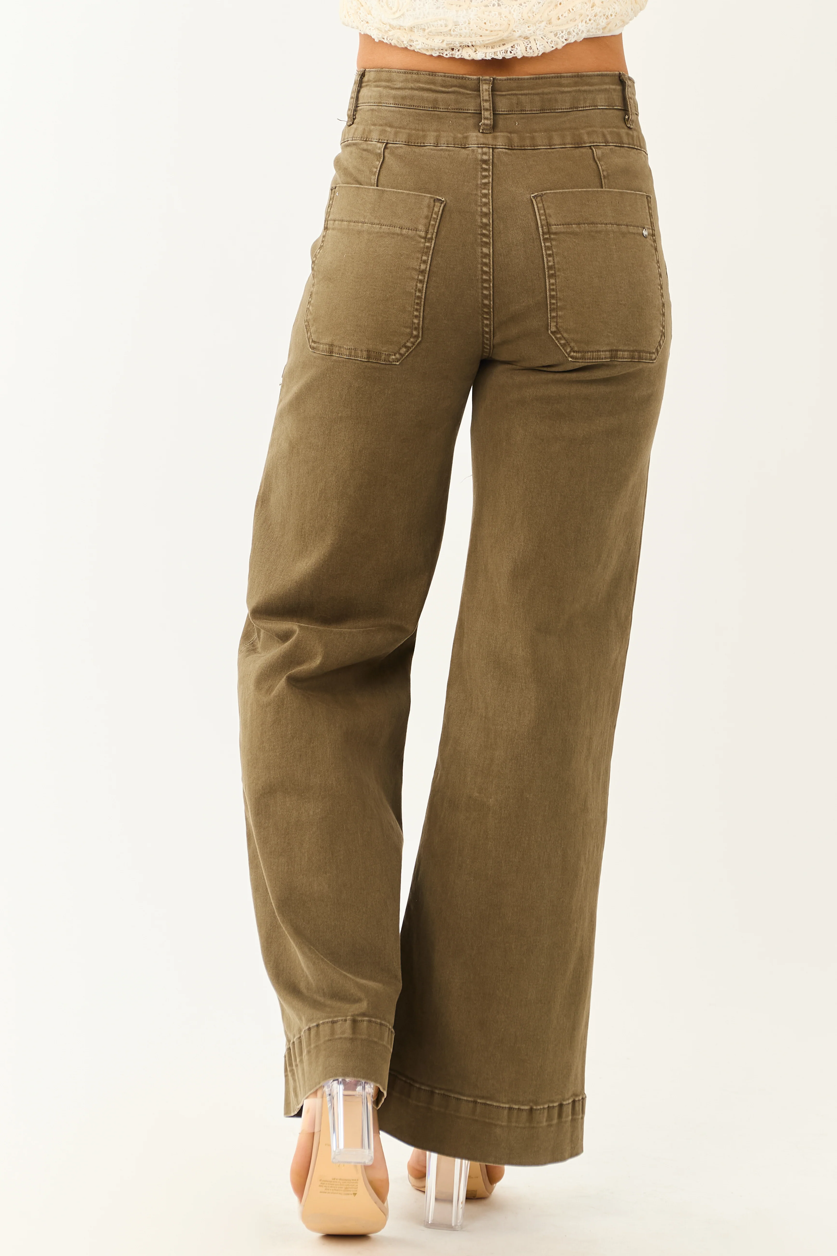 Mica Denim Army Green Wide Leg Stretchy Jeans - Image 4