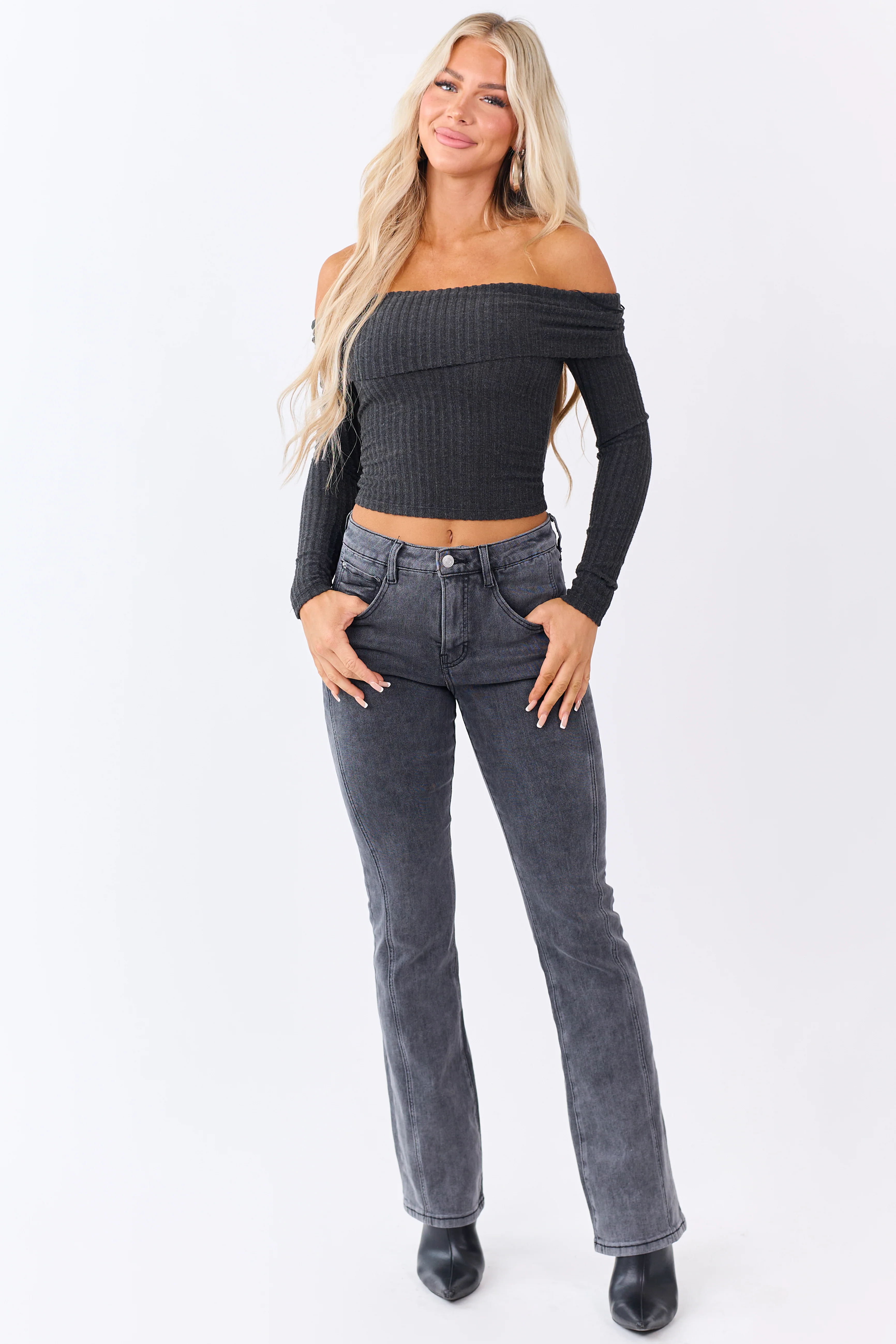 Mica Denim Charcoal Tummy Control Strechy Bootcut Jeans - Image 3