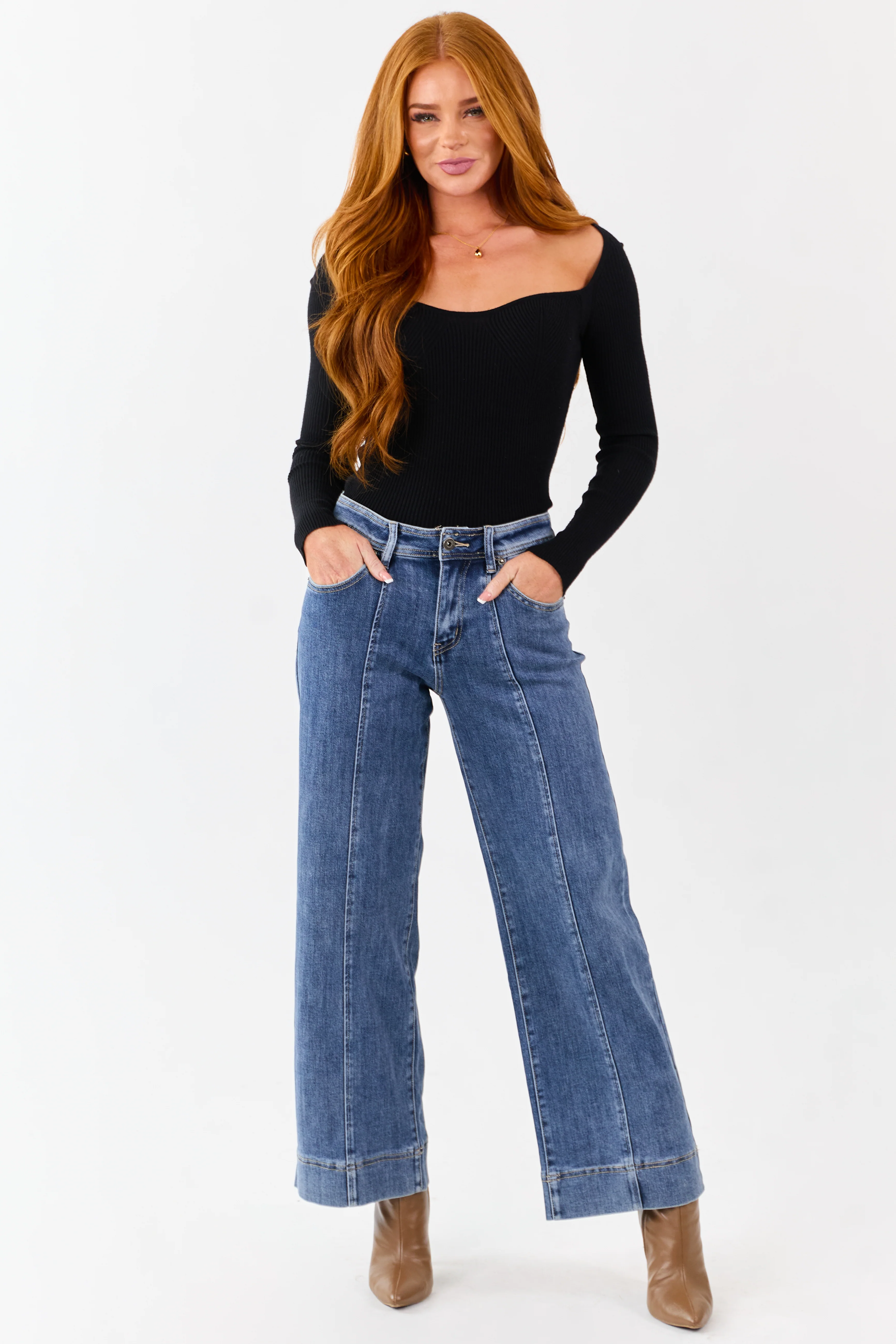 MIca Denim Dark Wash Stretchy Wide Leg Jeans - Image 2