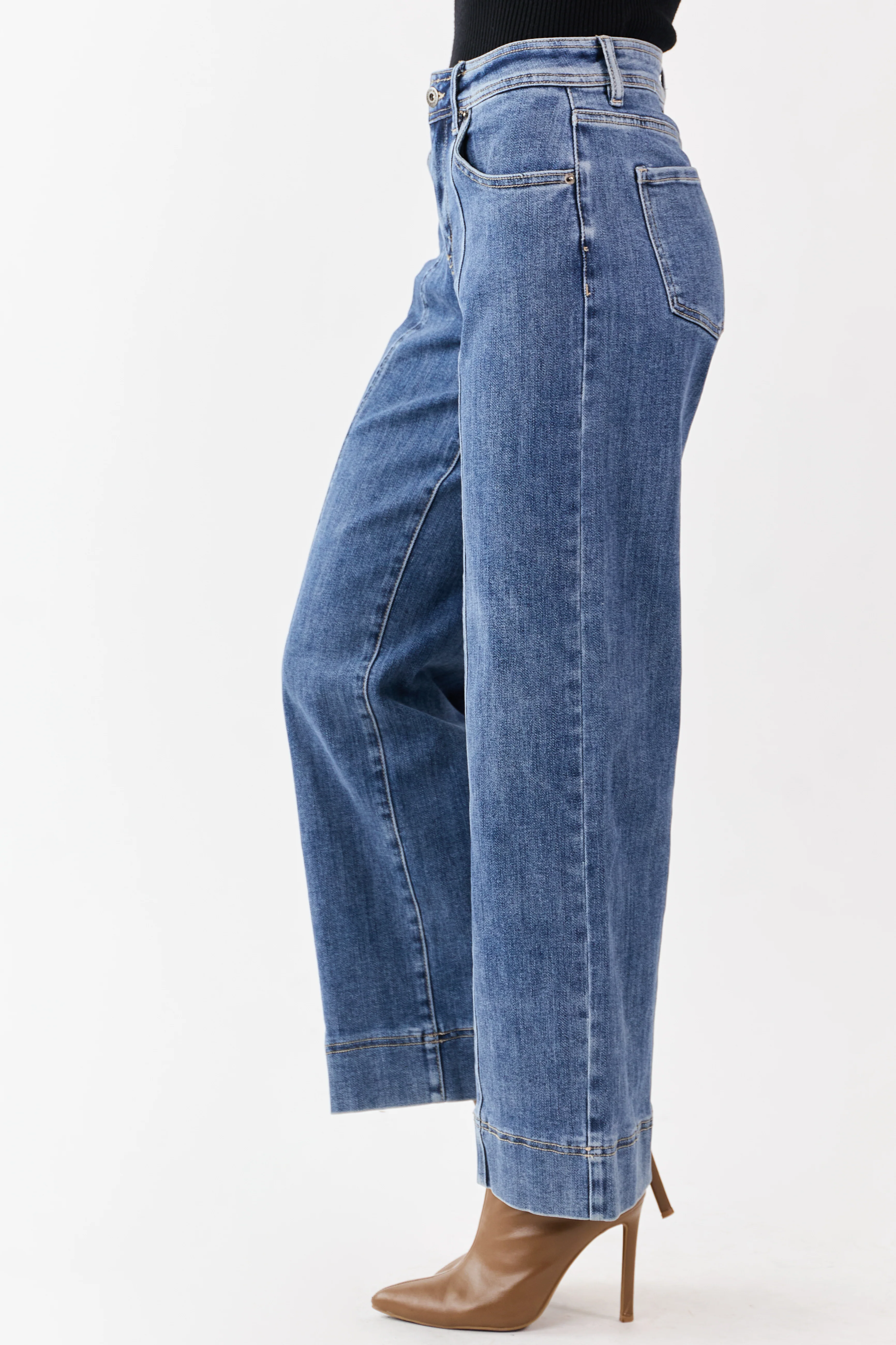 MIca Denim Dark Wash Stretchy Wide Leg Jeans - Image 3