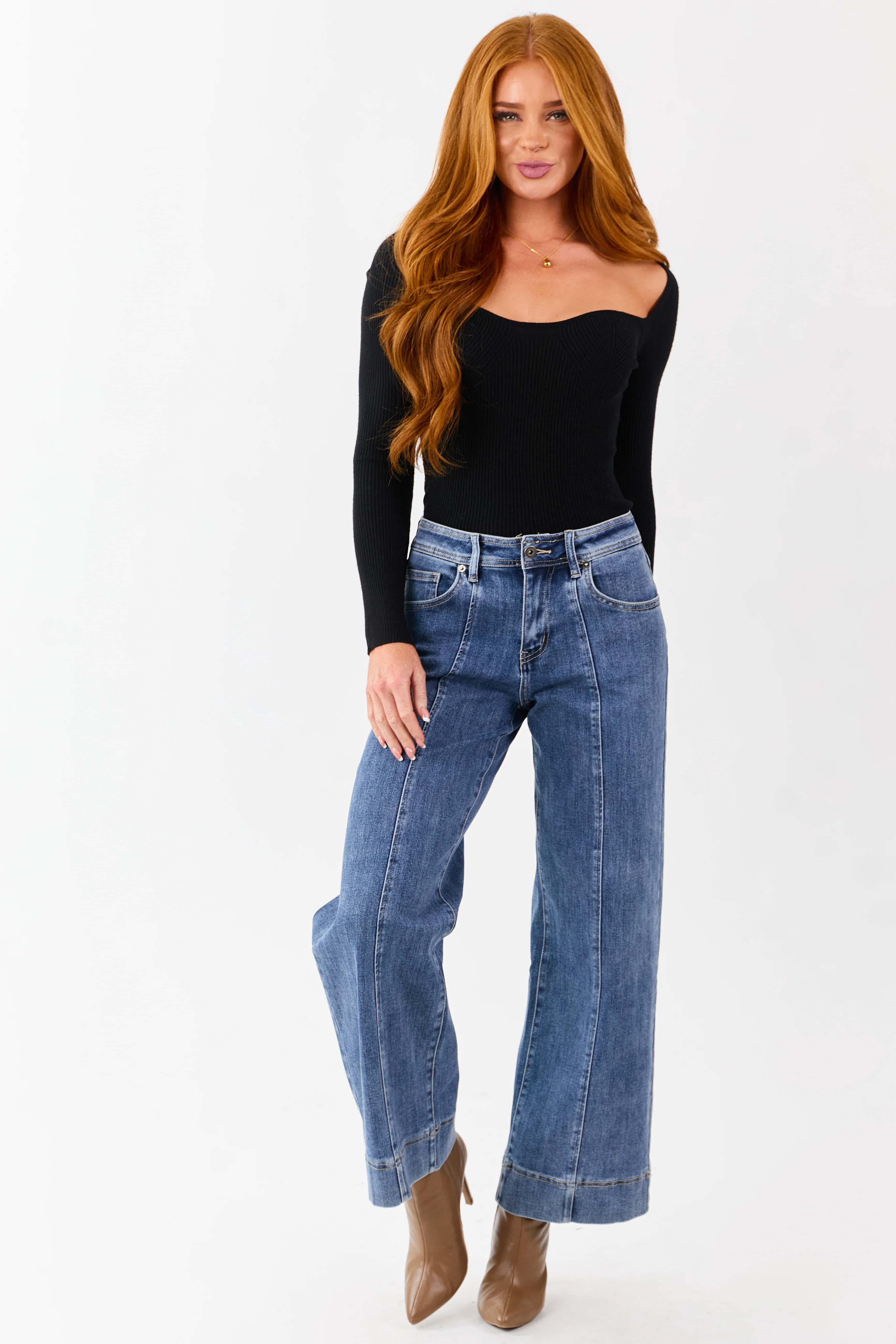 MIca Denim Dark Wash Stretchy Wide Leg Jeans - Image 5
