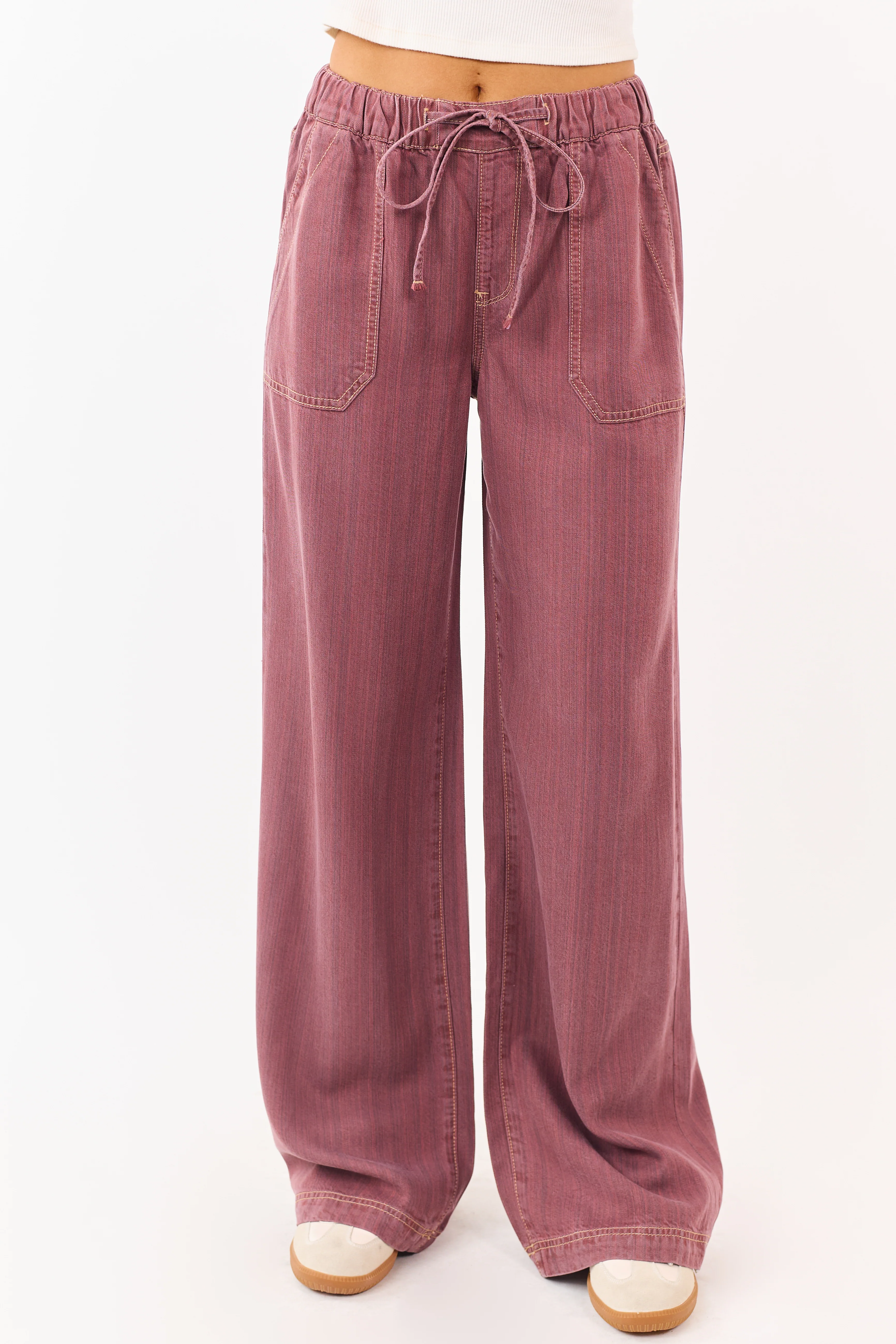 Mica Denim Hibiscus Wide Leg Drawstring Pants - Image 2