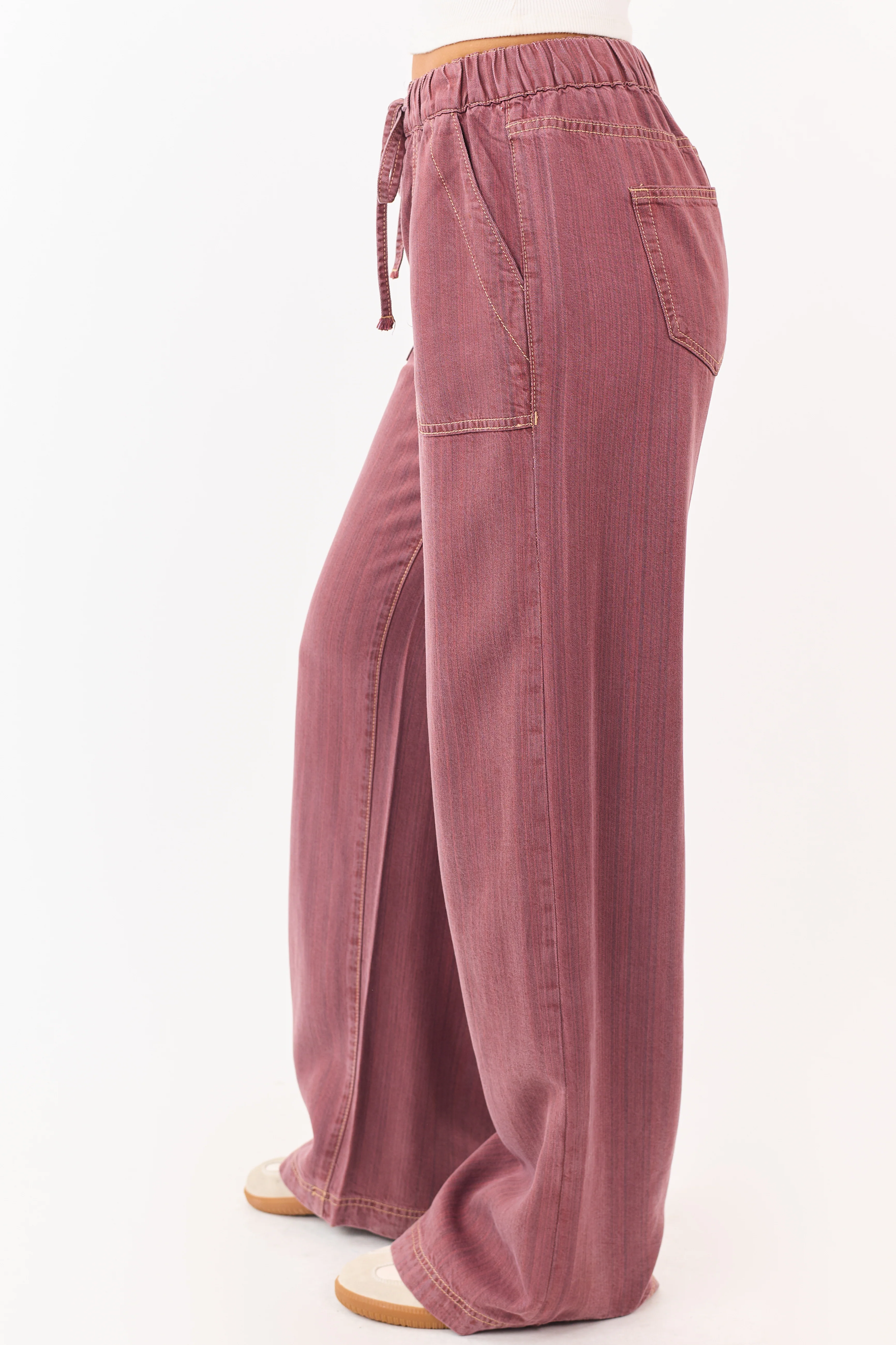 Mica Denim Hibiscus Wide Leg Drawstring Pants - Image 3