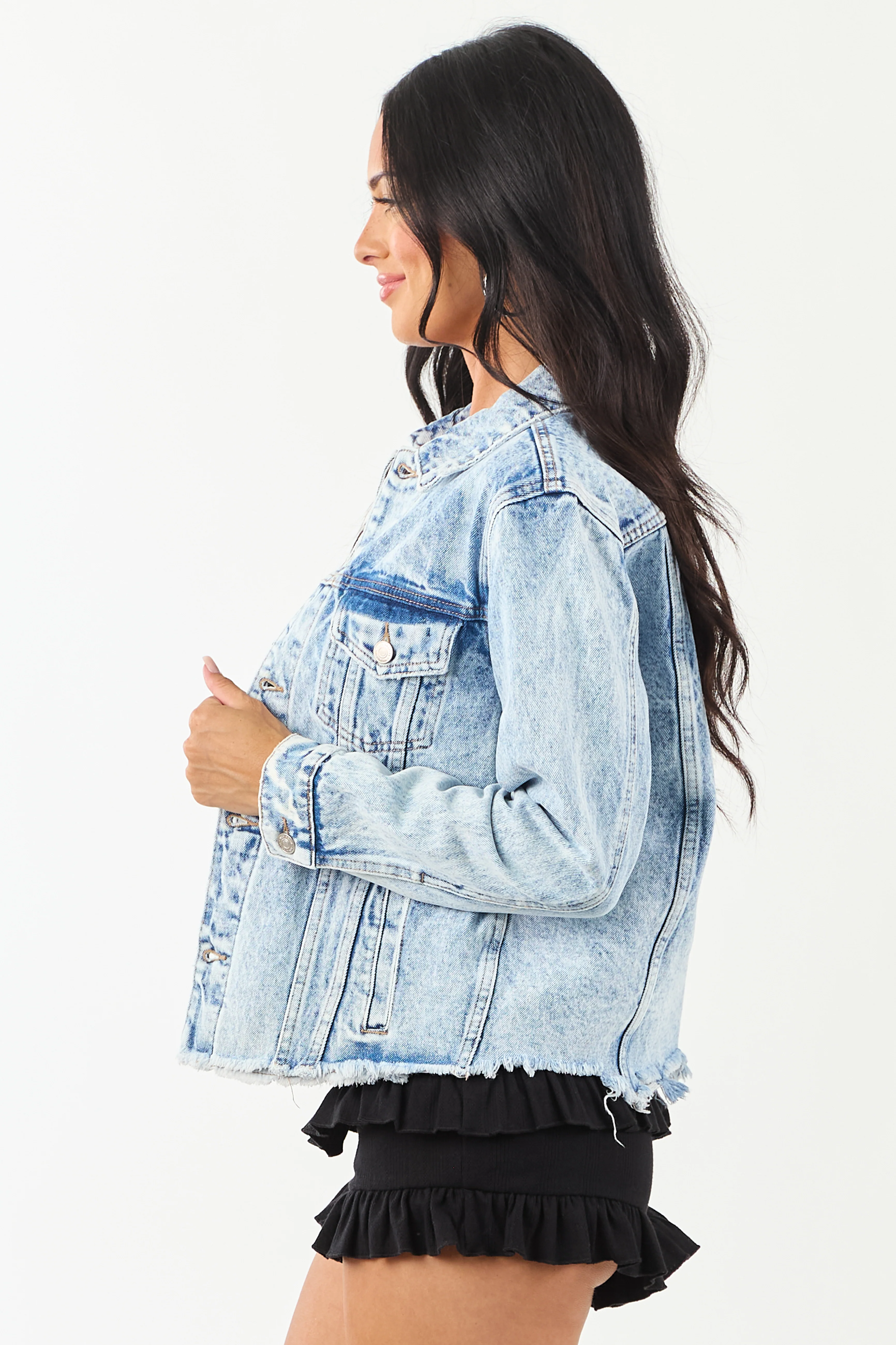 Mica Denim Light Acid Wash Button Down Jacket - Image 6