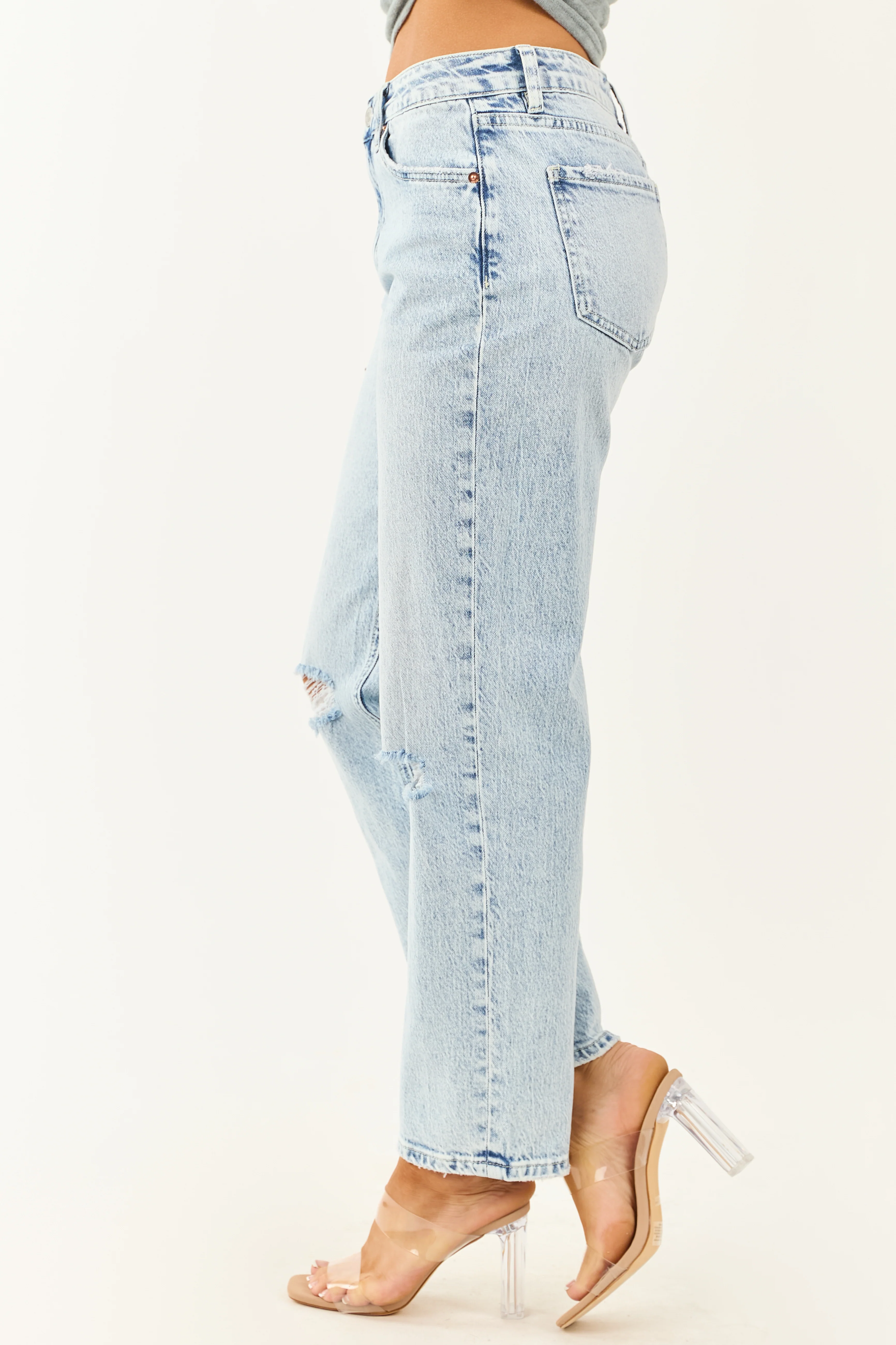 Mica Denim Light Acid Wash High Rise Straight Leg Jeans - Image 3