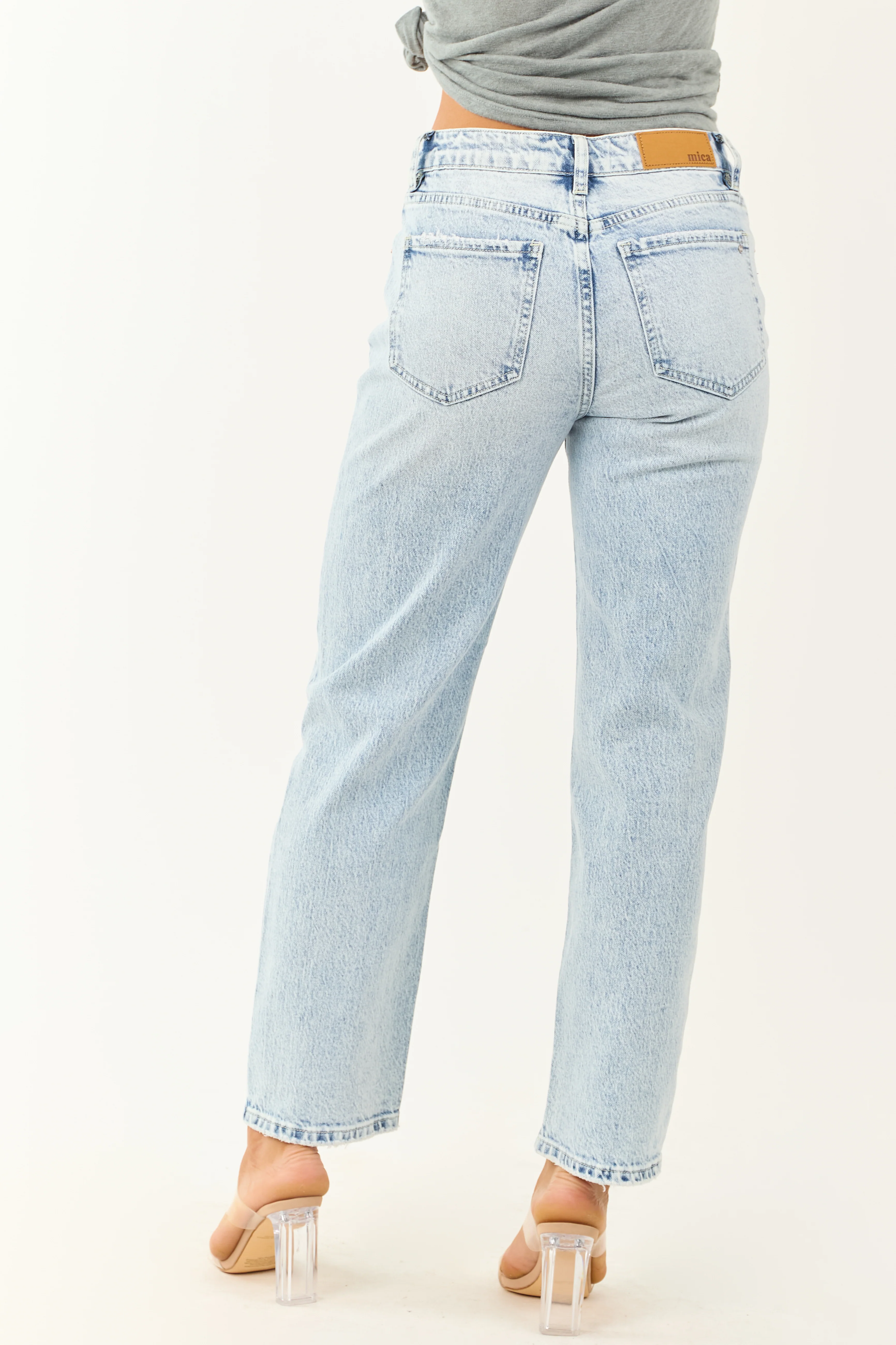 Mica Denim Light Acid Wash High Rise Straight Leg Jeans - Image 4