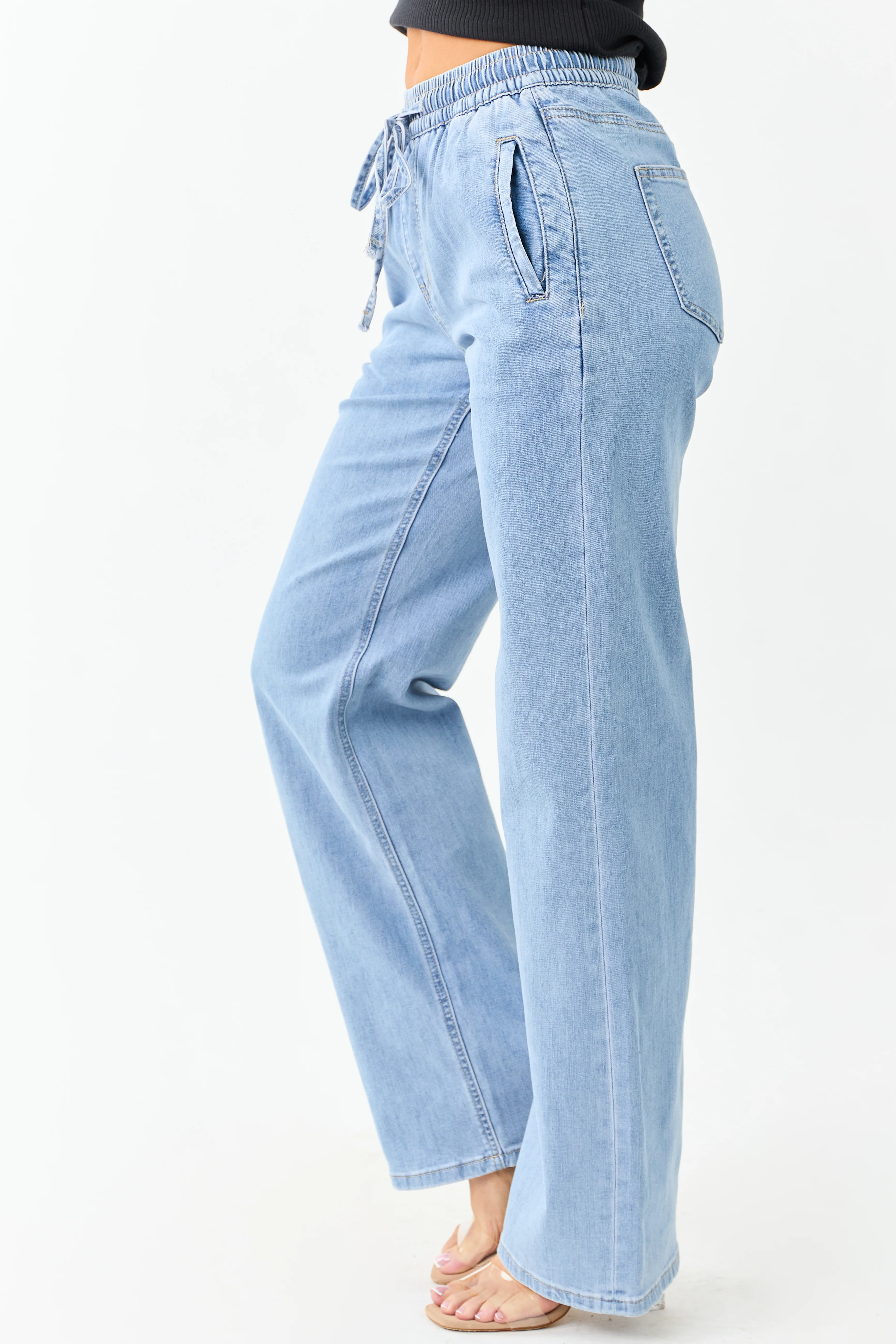 Mica Denim Light Stretchy Smocked Waist Wide Jeans - Image 3