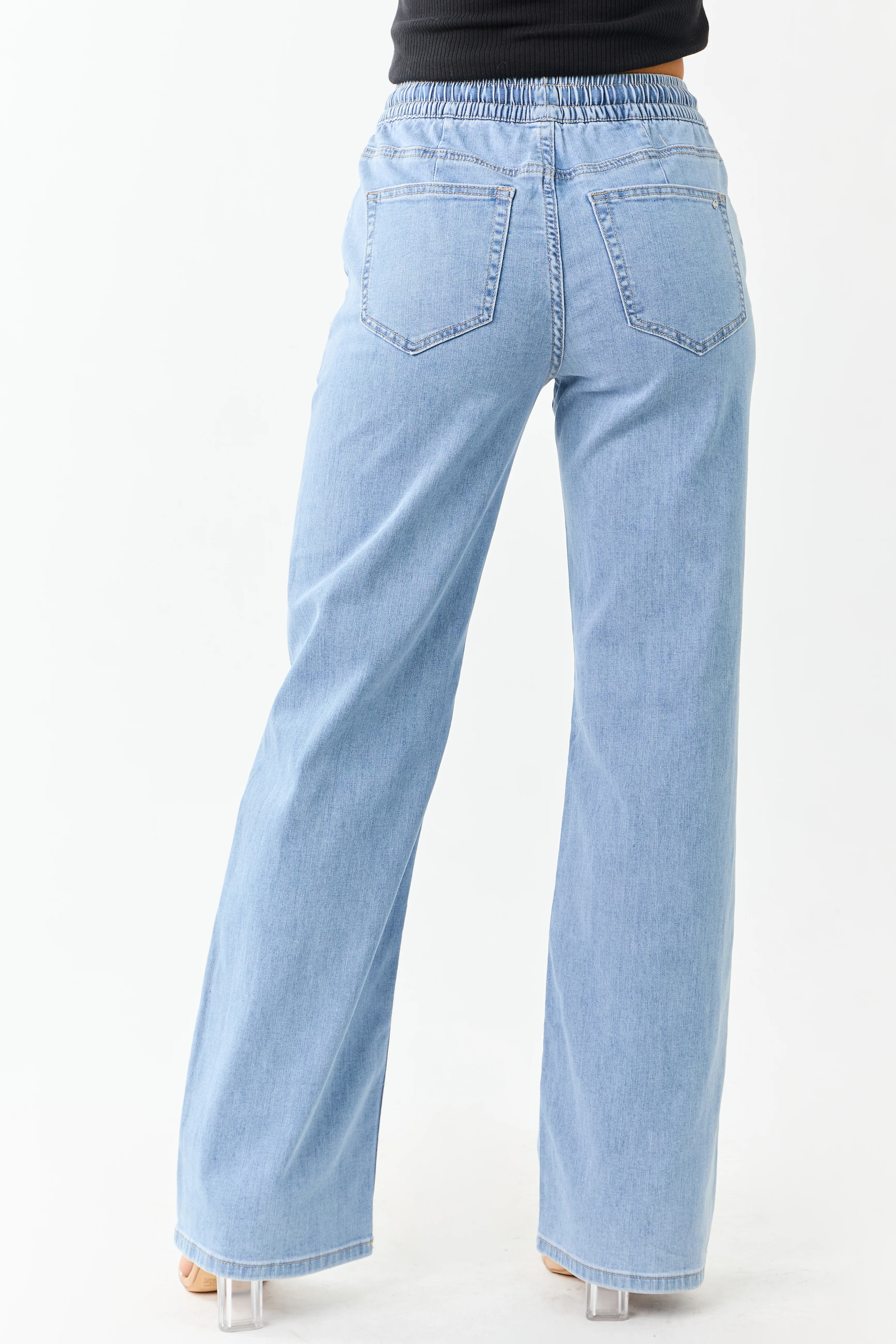 Mica Denim Light Stretchy Smocked Waist Wide Jeans - Image 4