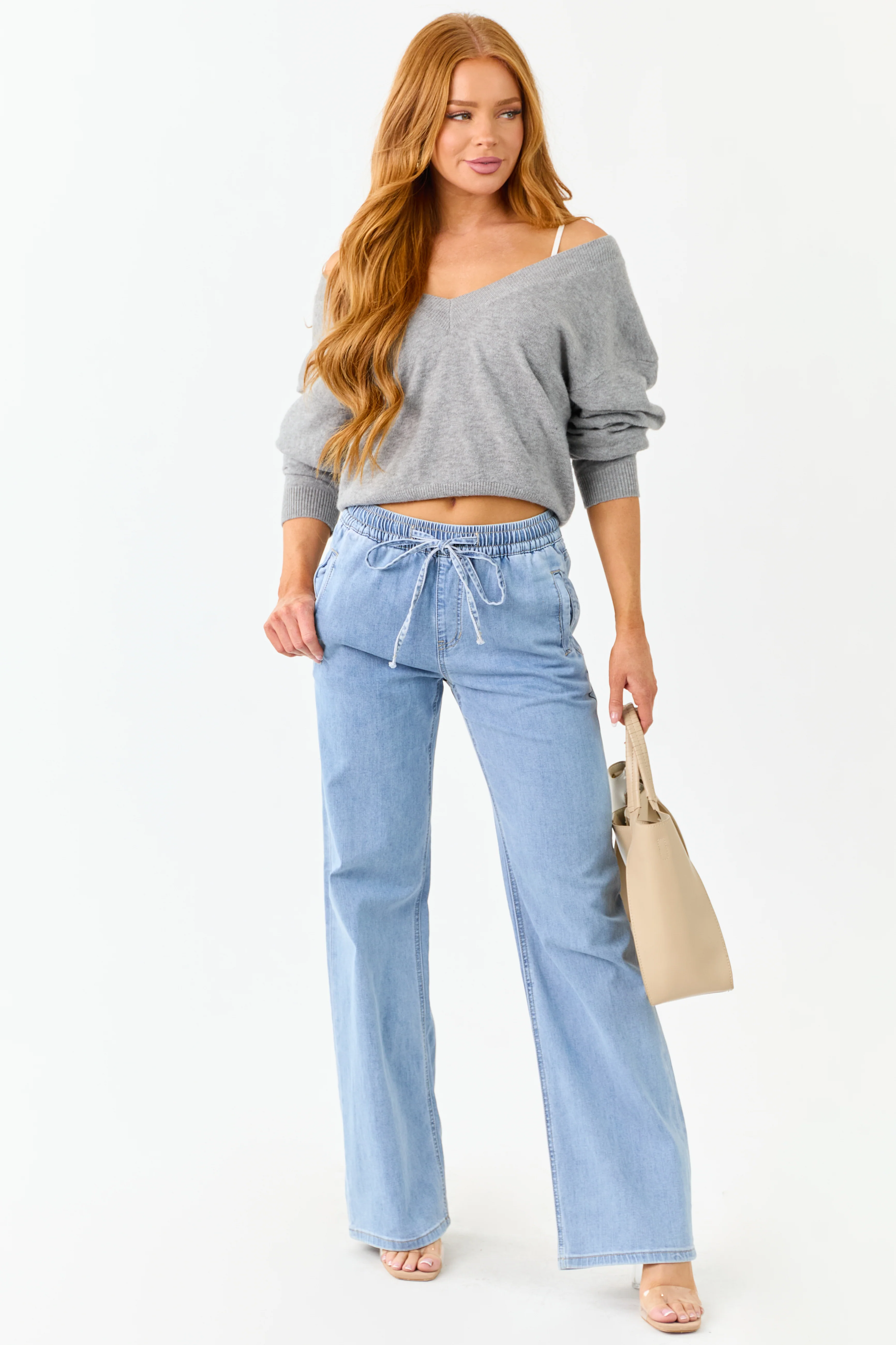 Mica Denim Light Stretchy Smocked Waist Wide Jeans - Image 6