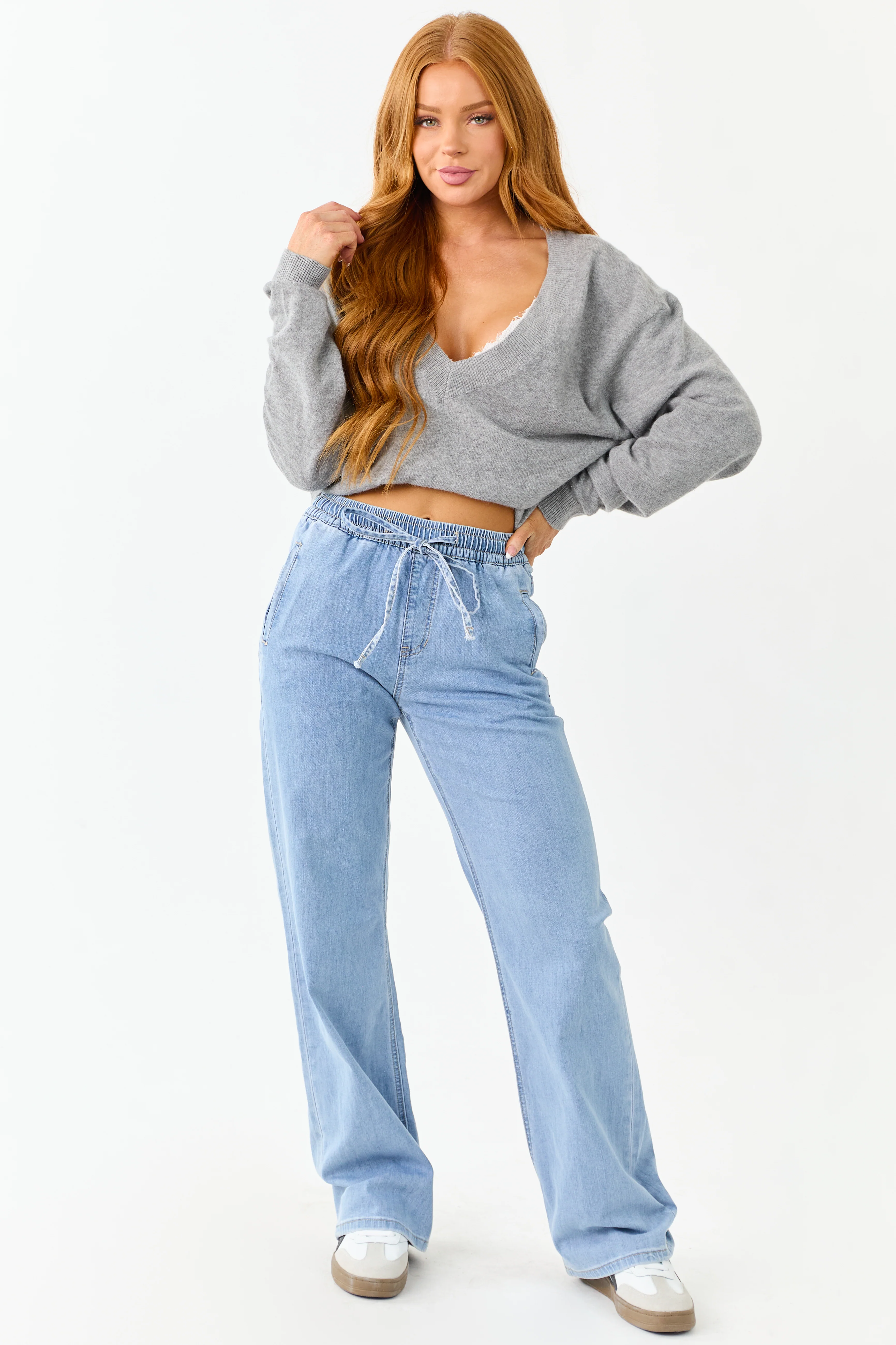 Mica Denim Light Stretchy Smocked Waist Wide Jeans - Image 8