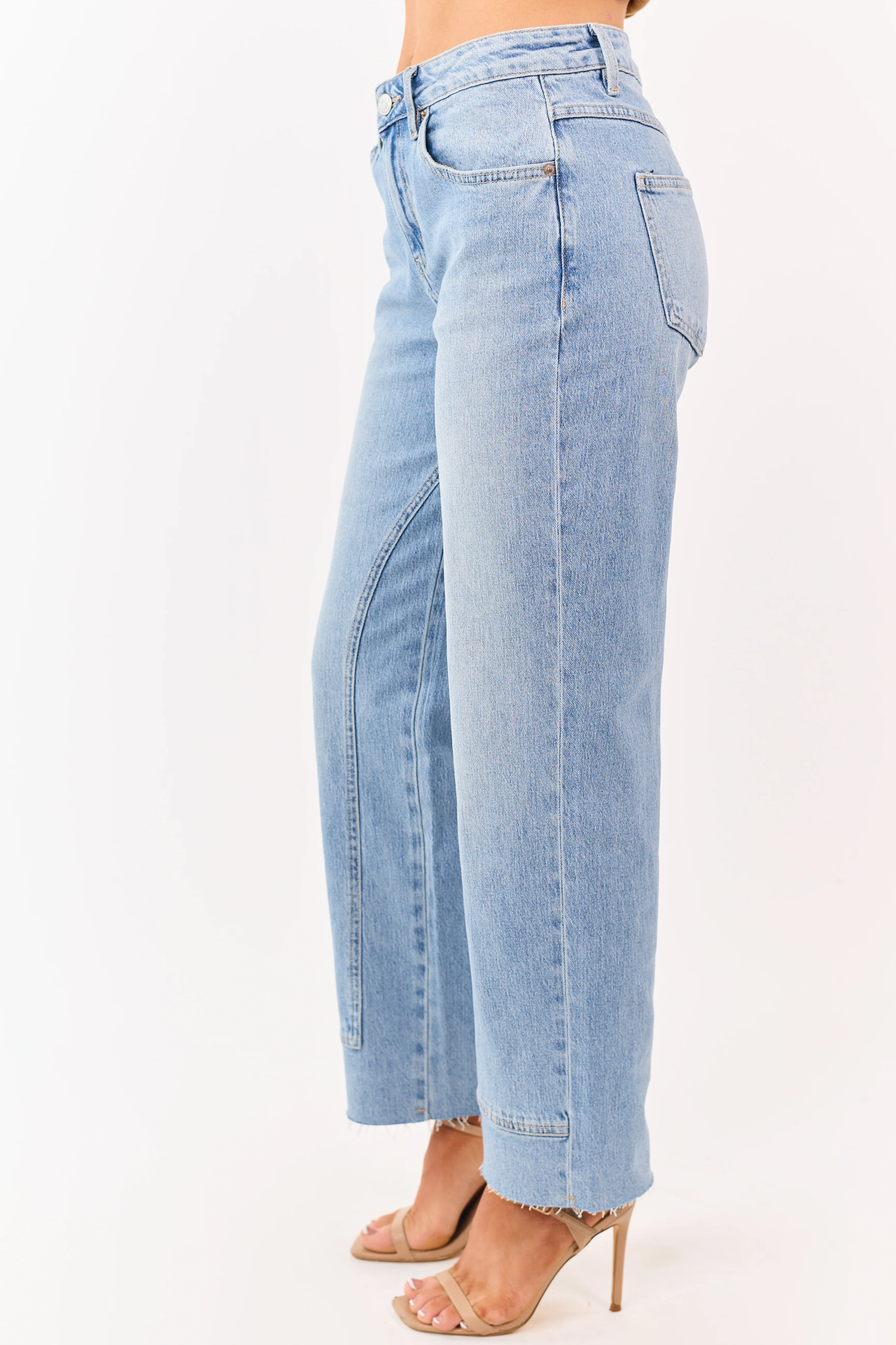 Mica Denim Light Wash Raw Hem Straight Jeans - Image 3