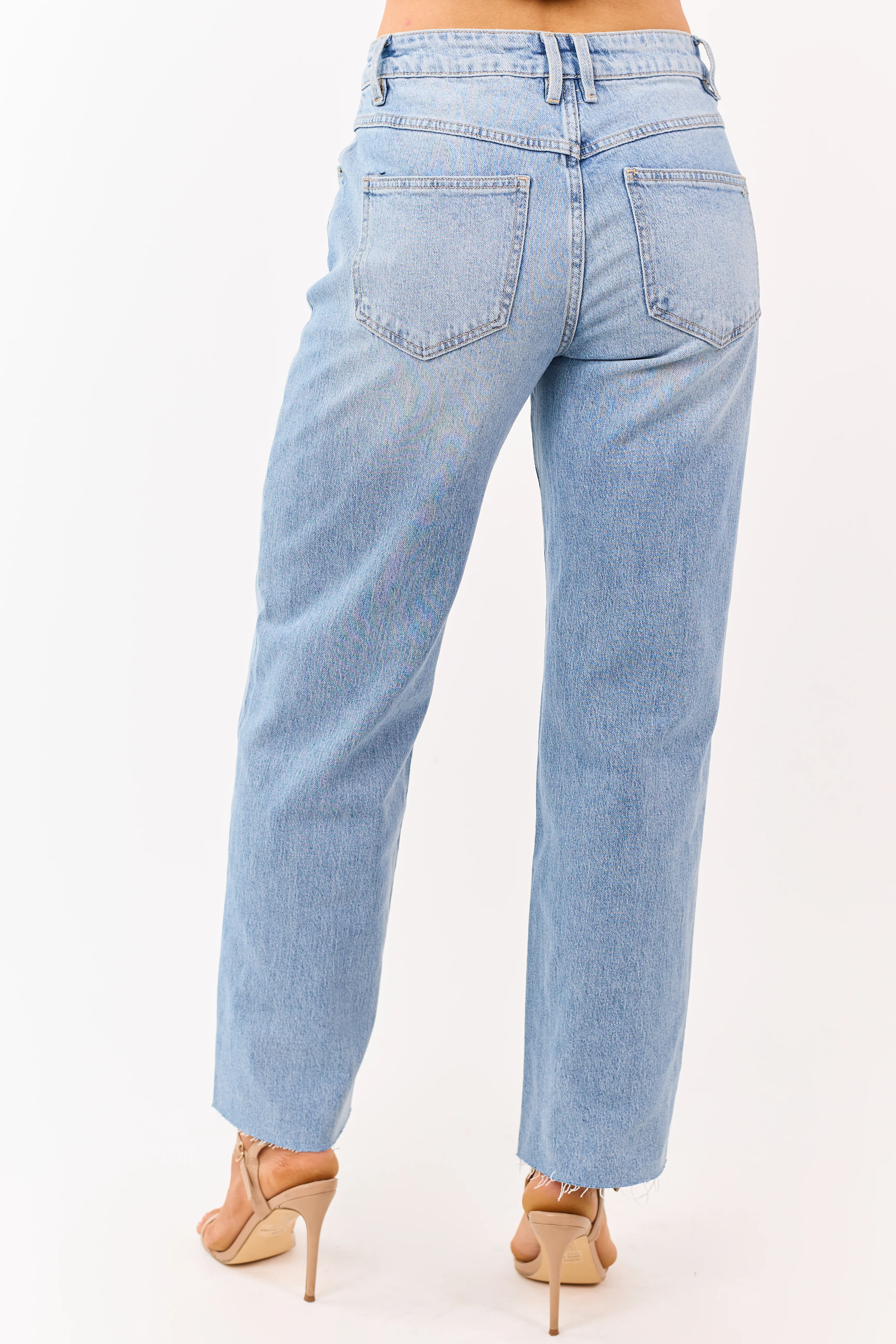 Mica Denim Light Wash Raw Hem Straight Jeans - Image 4