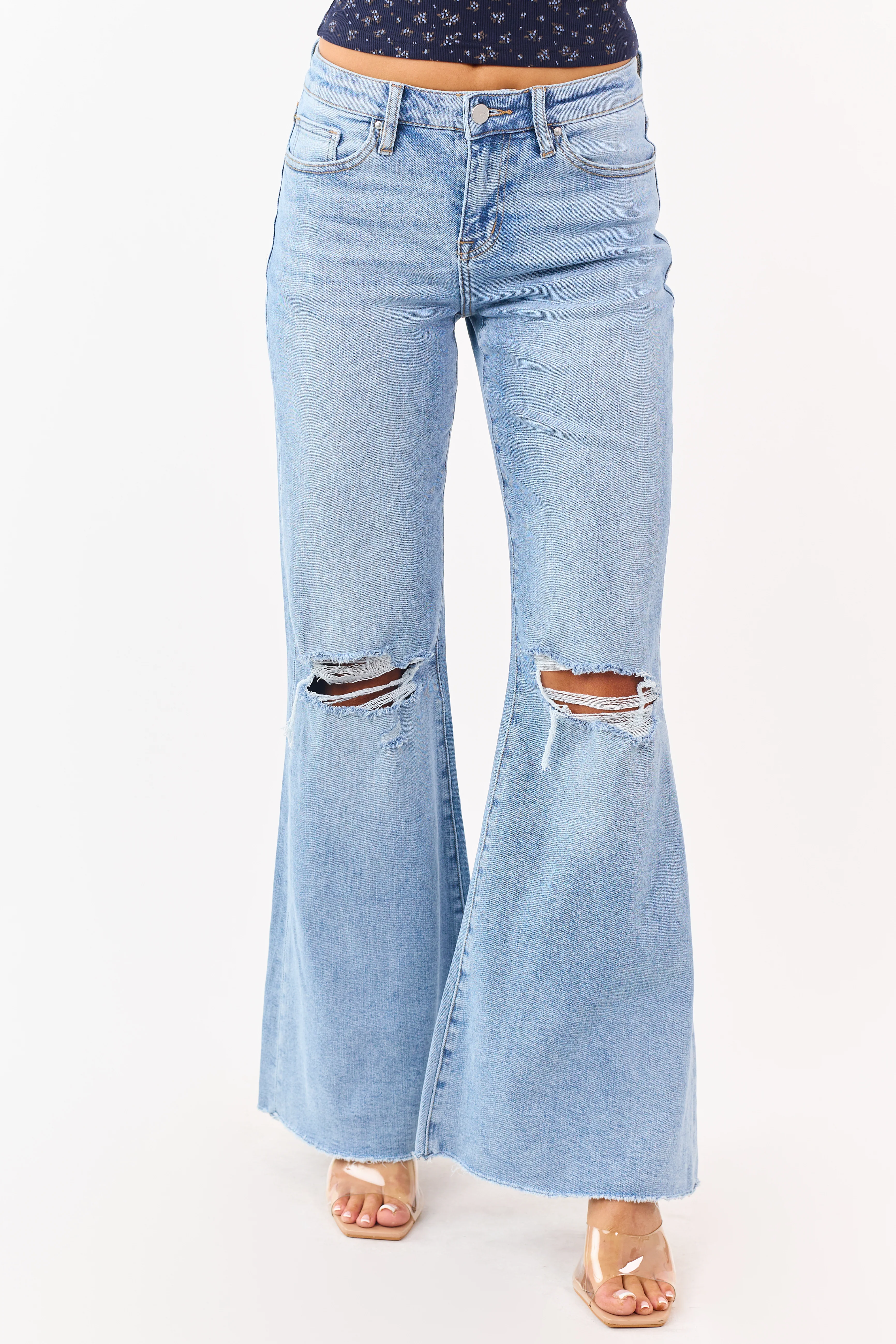 Mica Denim Light Wash Stretchy Wide Flare Leg Jeans - Image 3