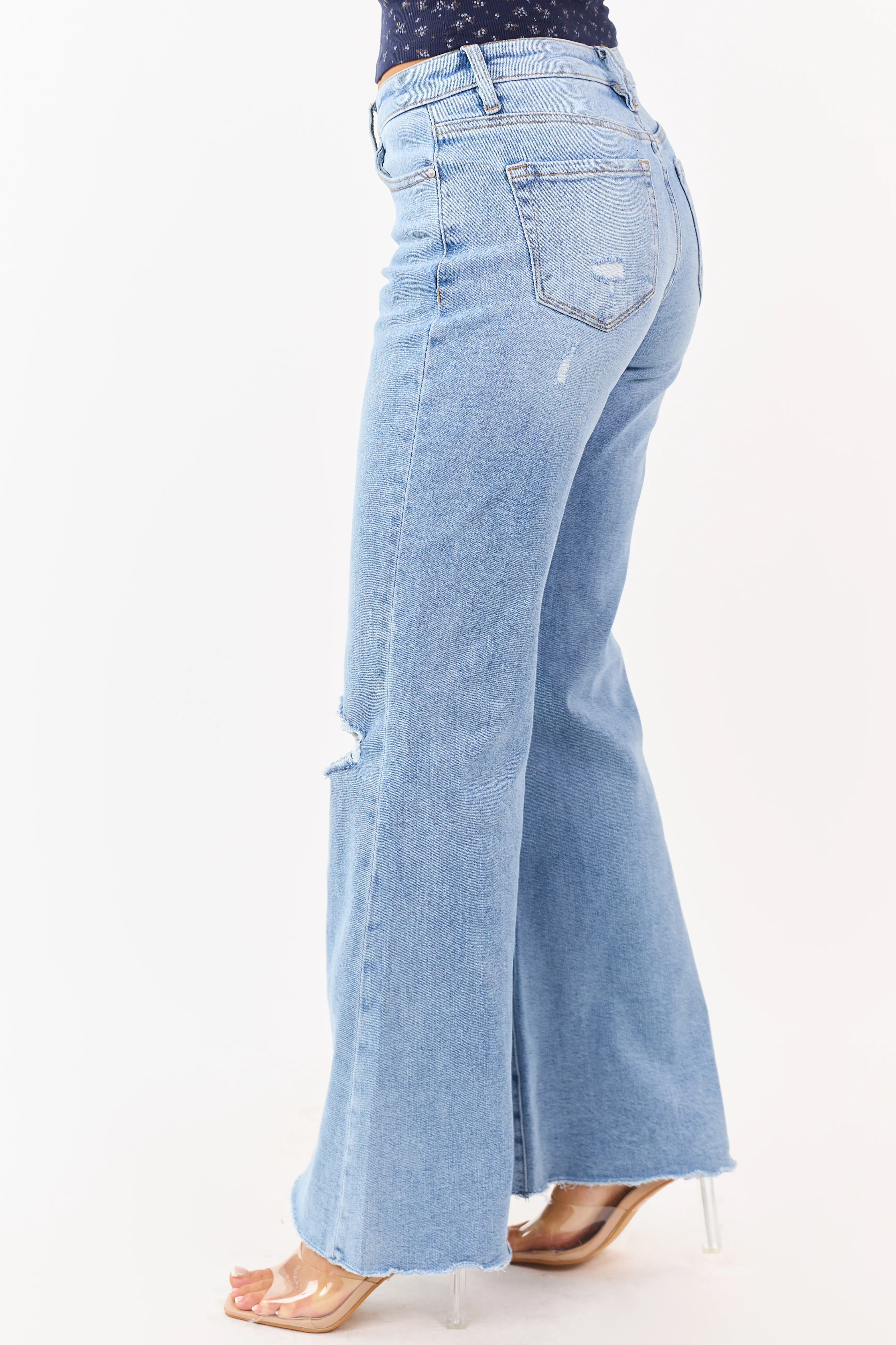 Mica Denim Light Wash Stretchy Wide Flare Leg Jeans - Image 4