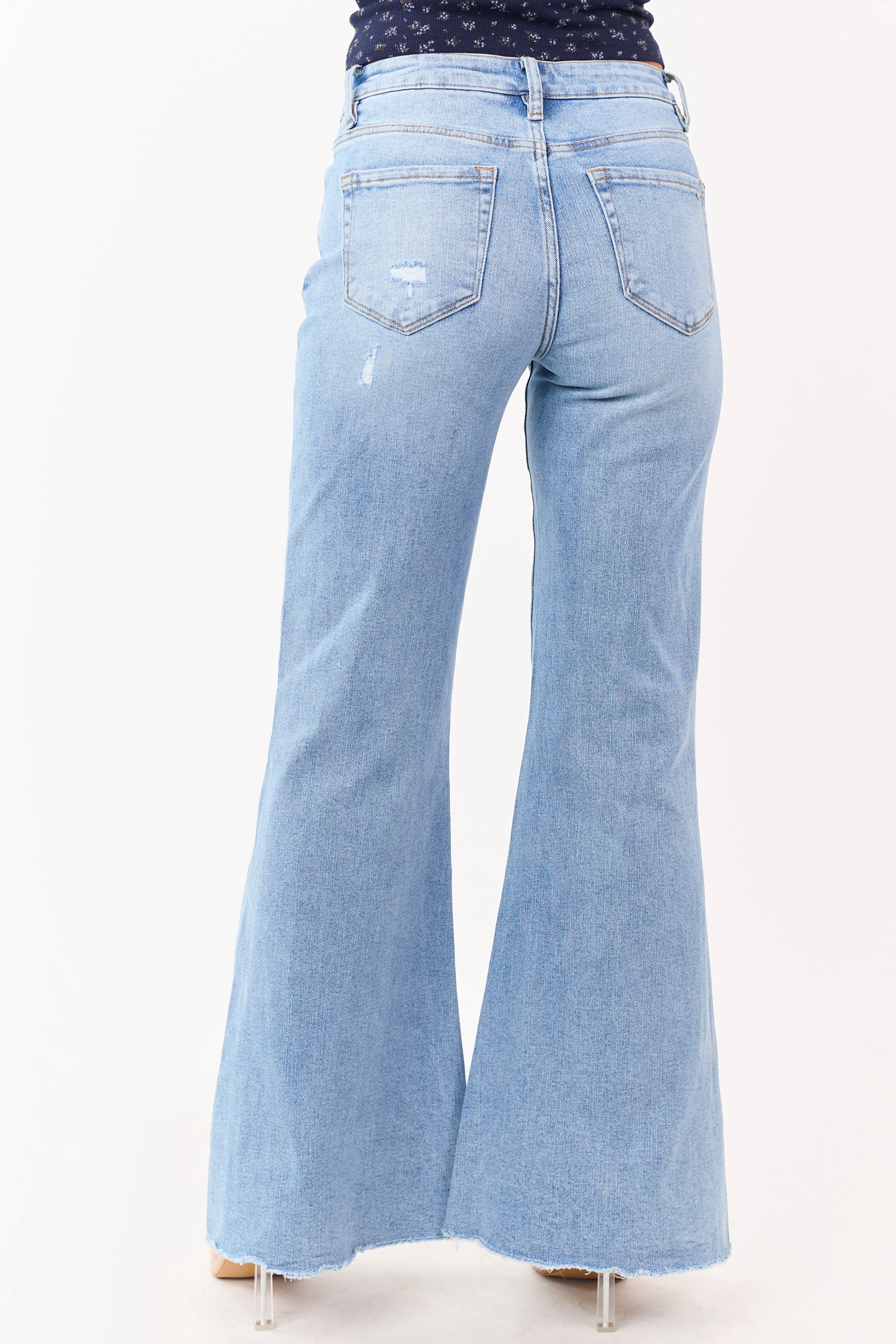 Mica Denim Light Wash Stretchy Wide Flare Leg Jeans - Image 5
