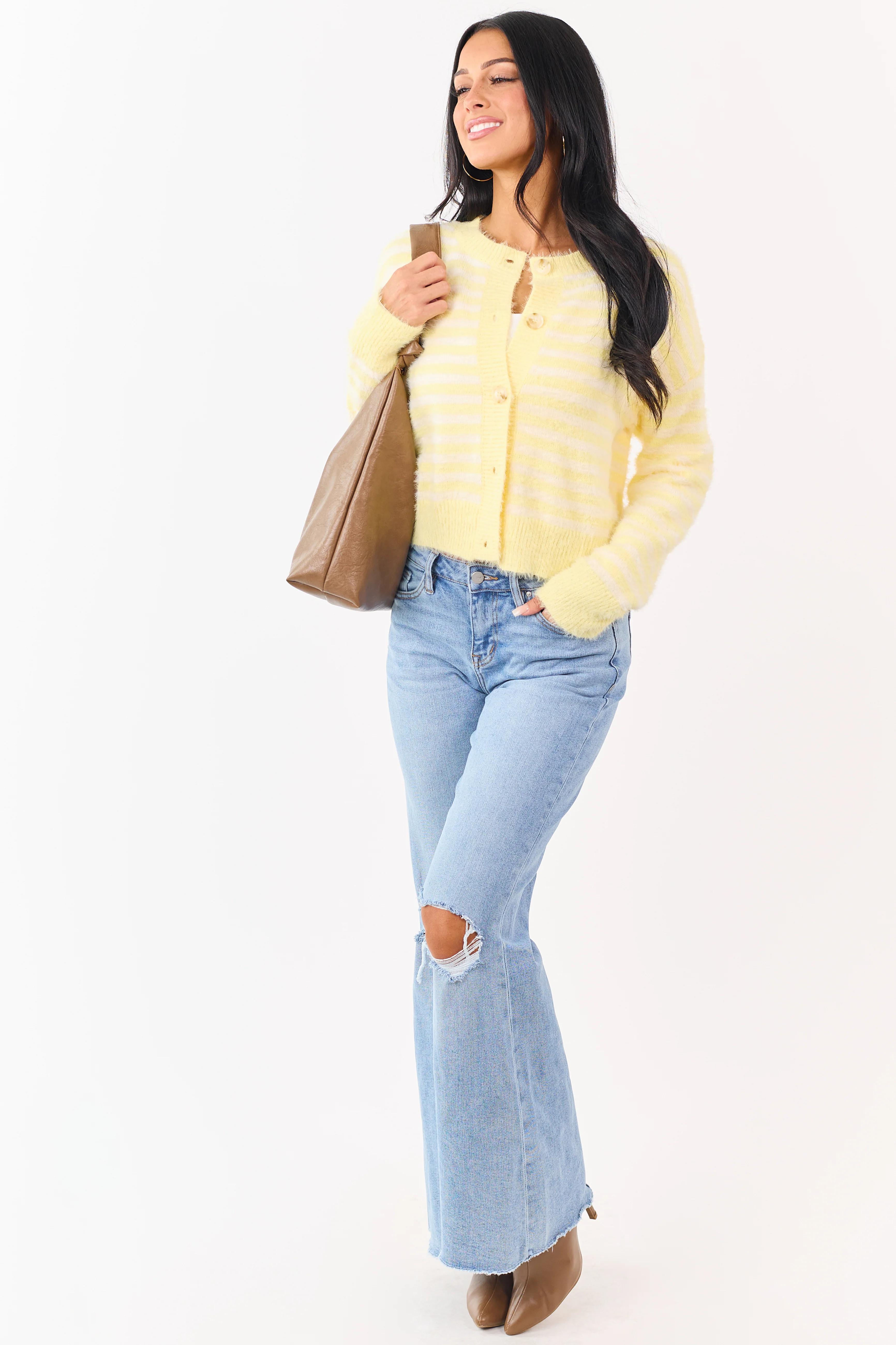 Mica Denim Light Wash Stretchy Wide Flare Leg Jeans - Image 8