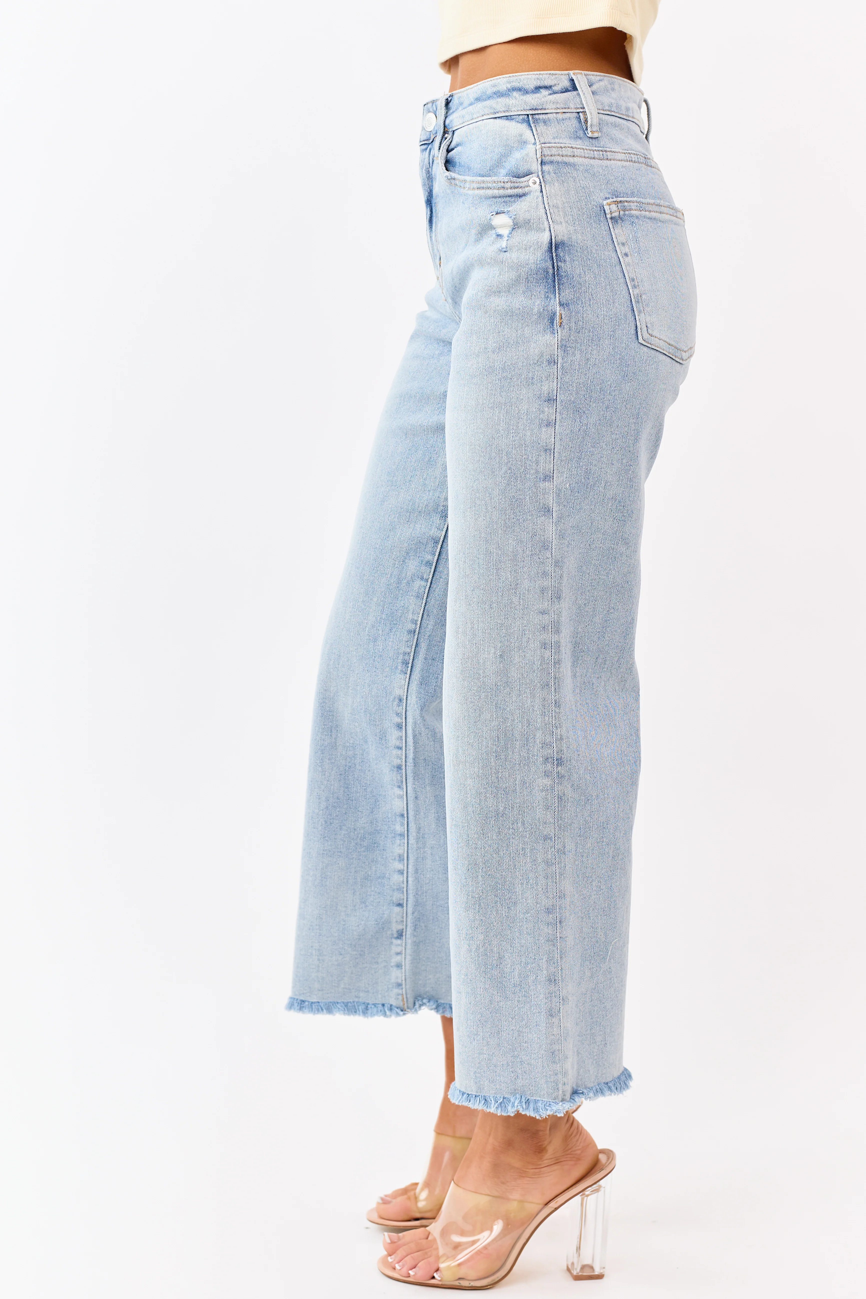 Mica Denim Light Wash Stretchy Wide Leg Ankle Jeans - Image 3