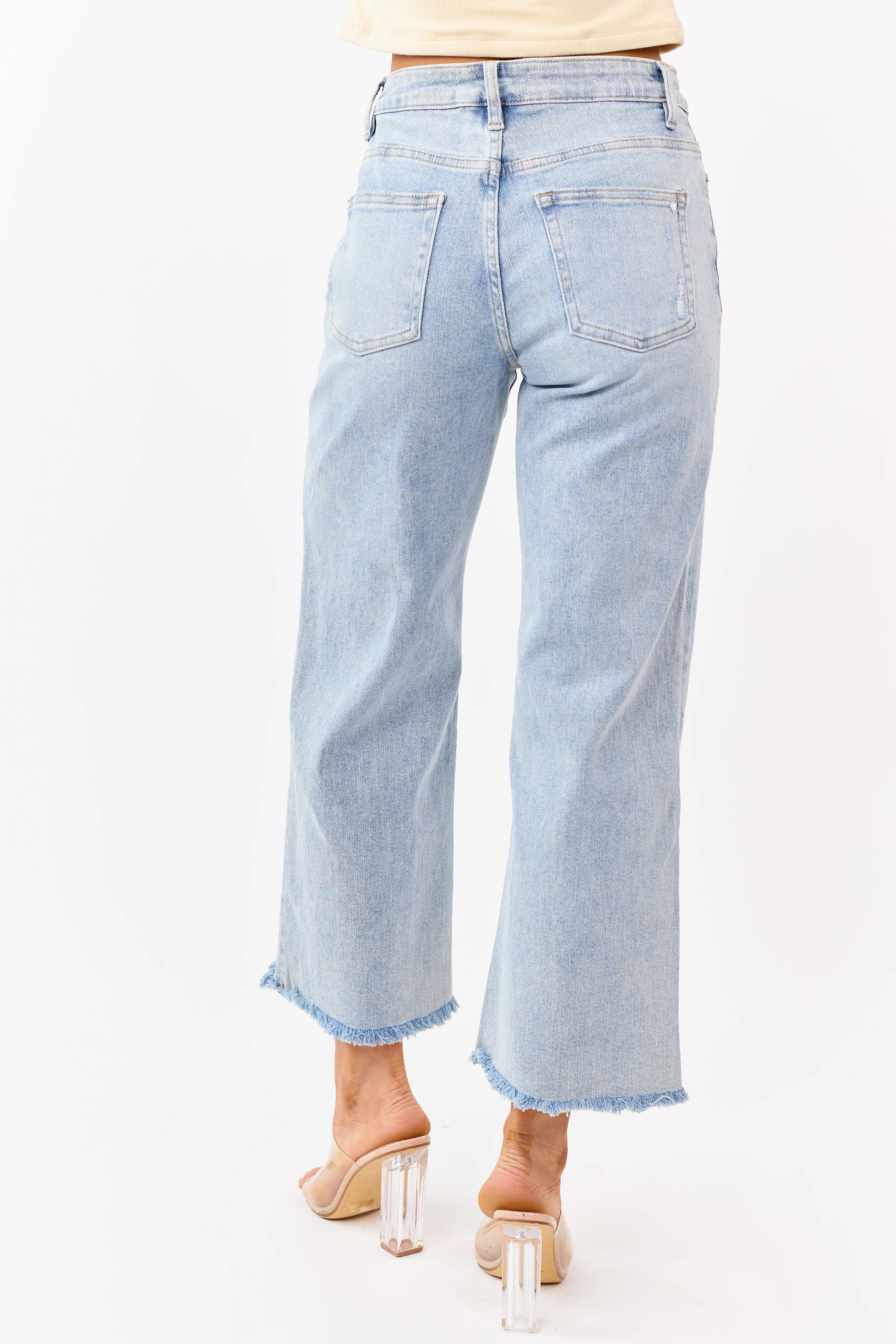 Mica Denim Light Wash Stretchy Wide Leg Ankle Jeans - Image 4