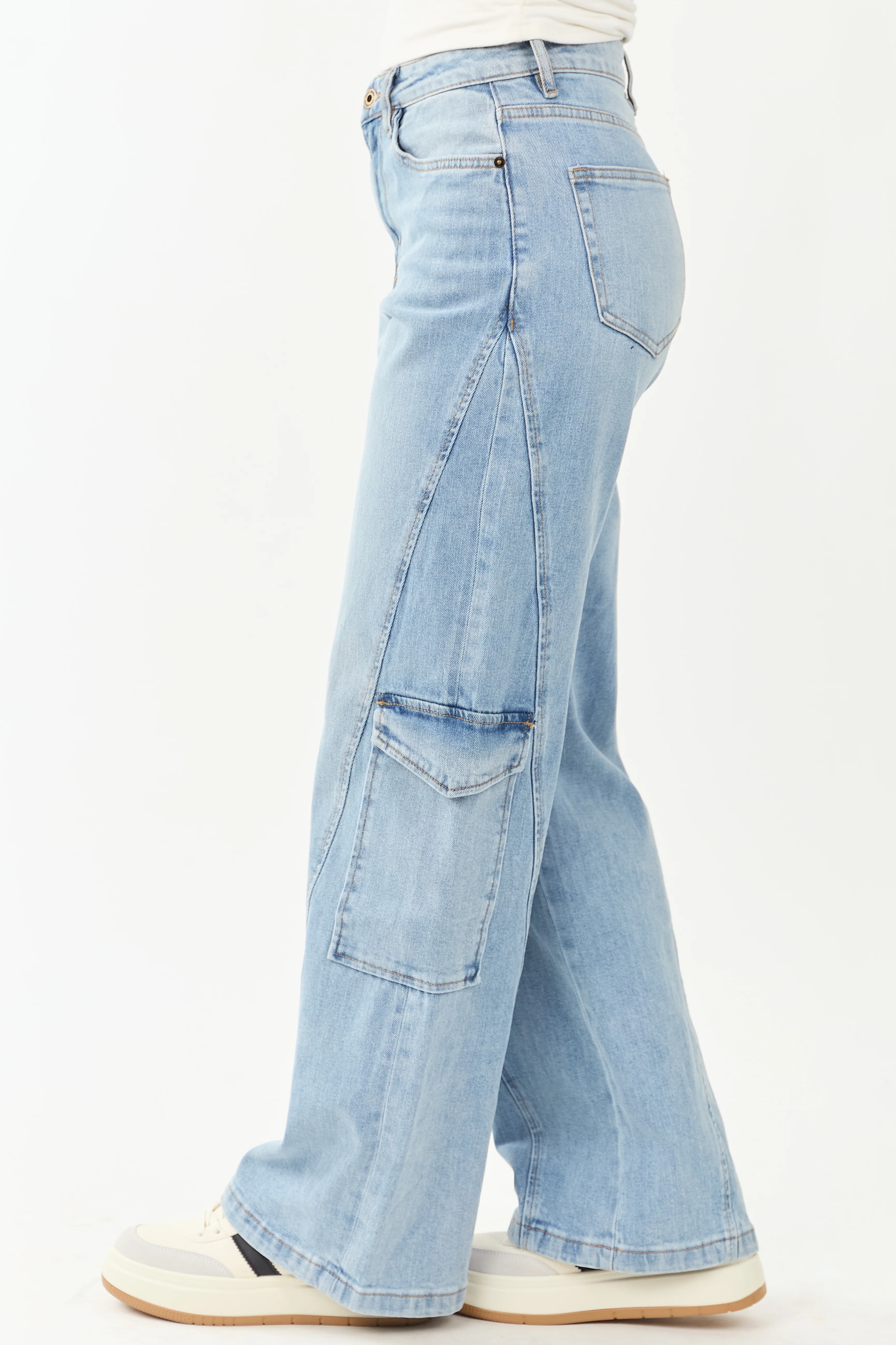 Mica Denim Light Wash Wide Leg Cargo Jeans - Image 3