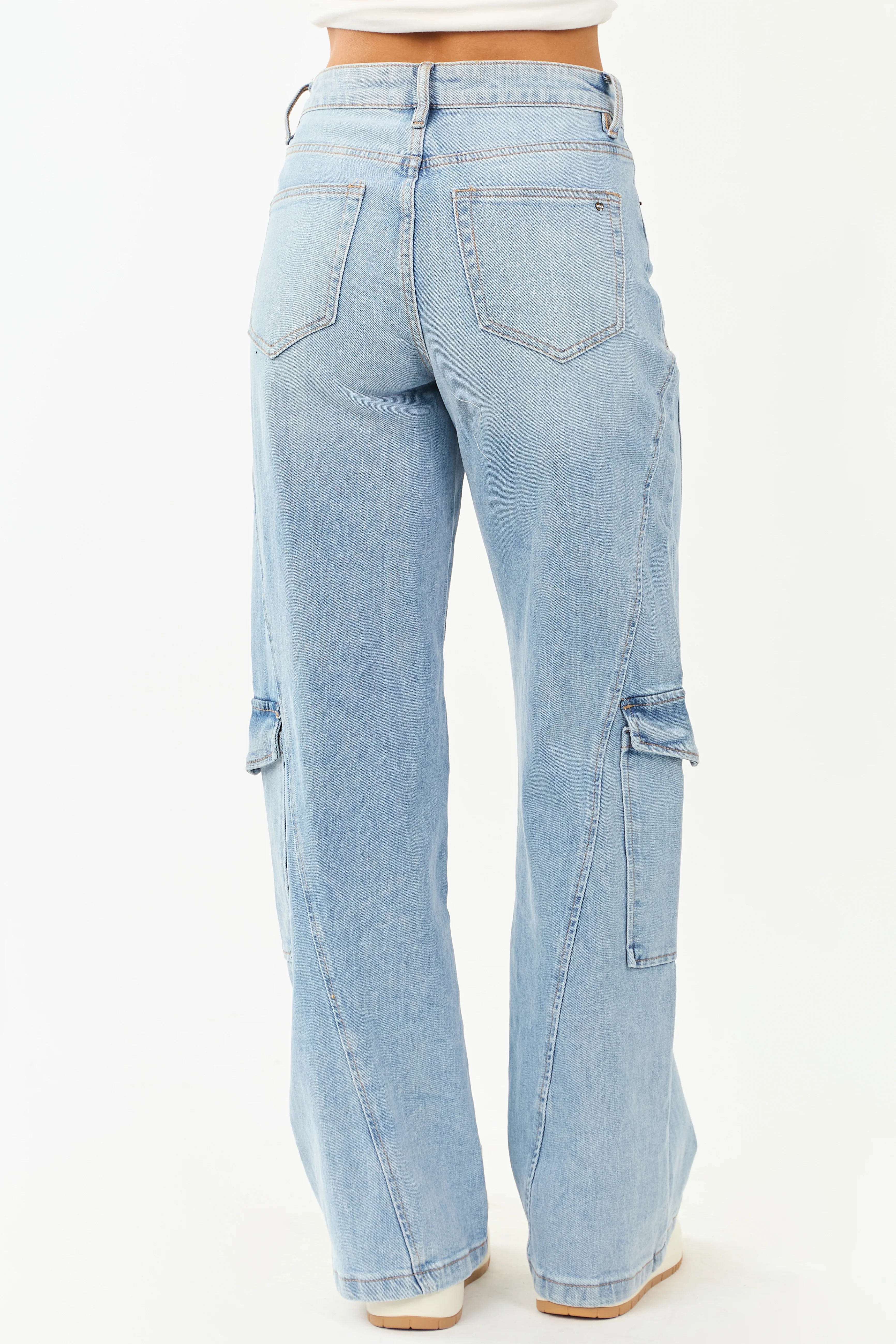 Mica Denim Light Wash Wide Leg Cargo Jeans - Image 4