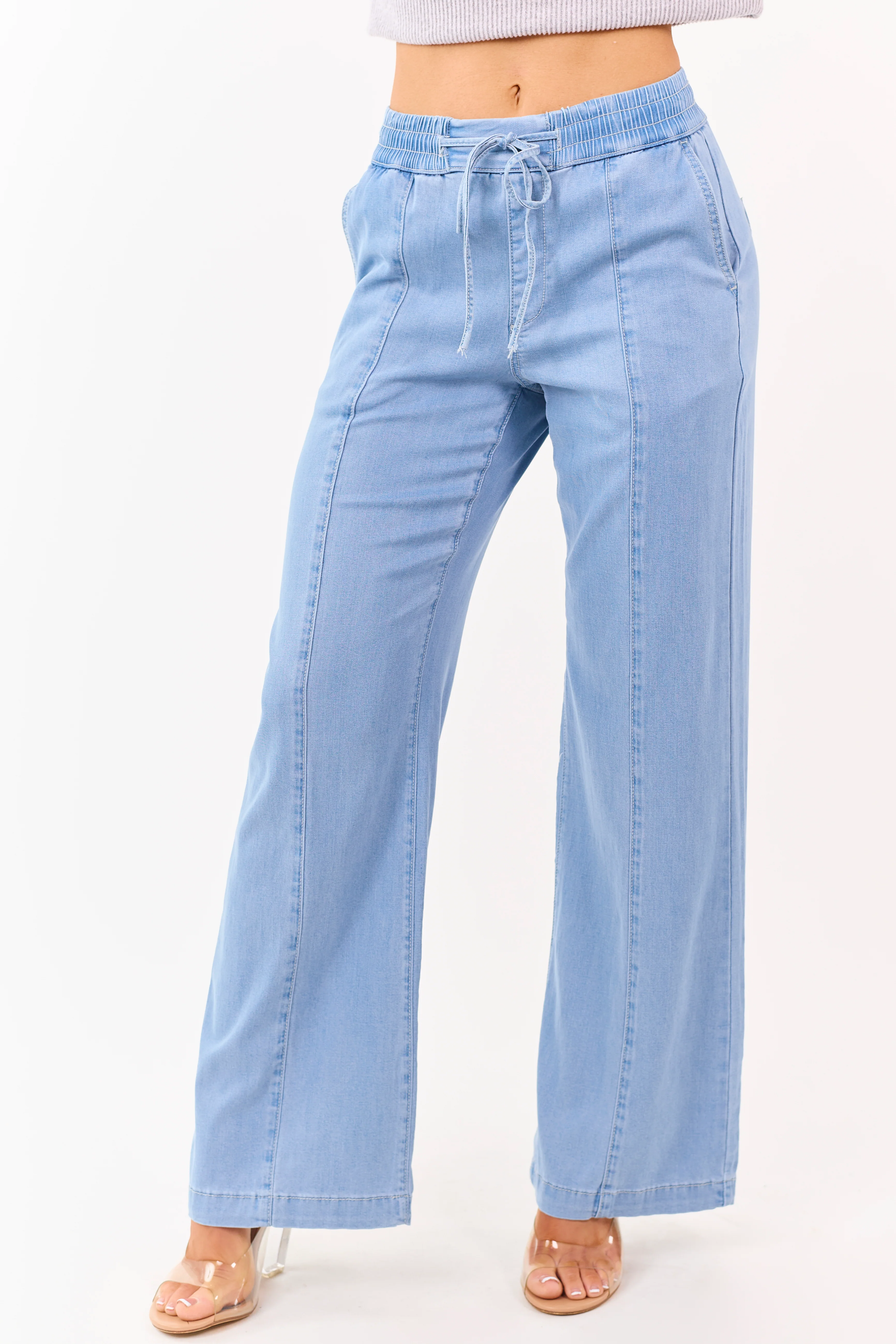 Mica Denim Light Wash Wide Leg Chambray Pants - Image 2