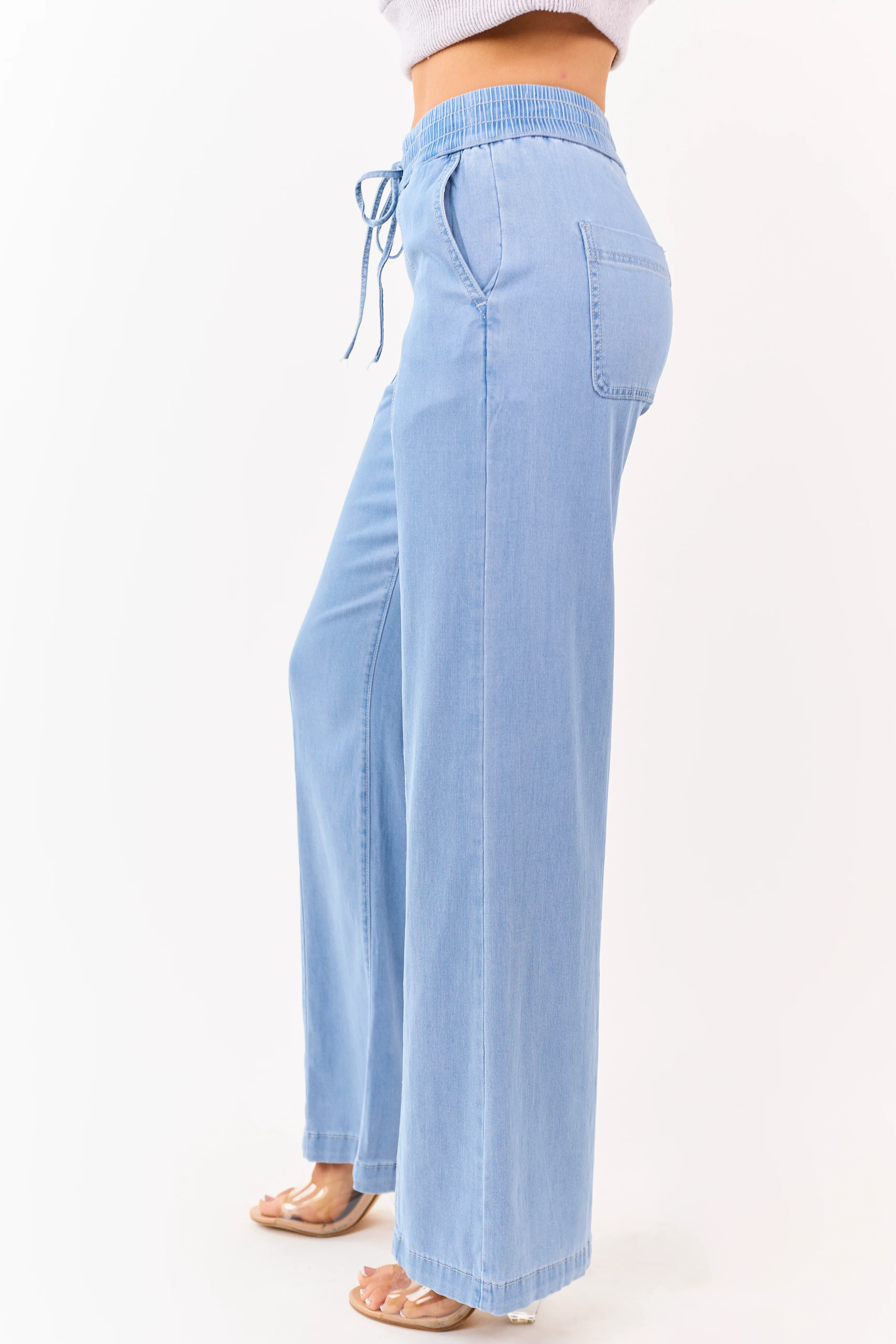 Mica Denim Light Wash Wide Leg Chambray Pants - Image 3