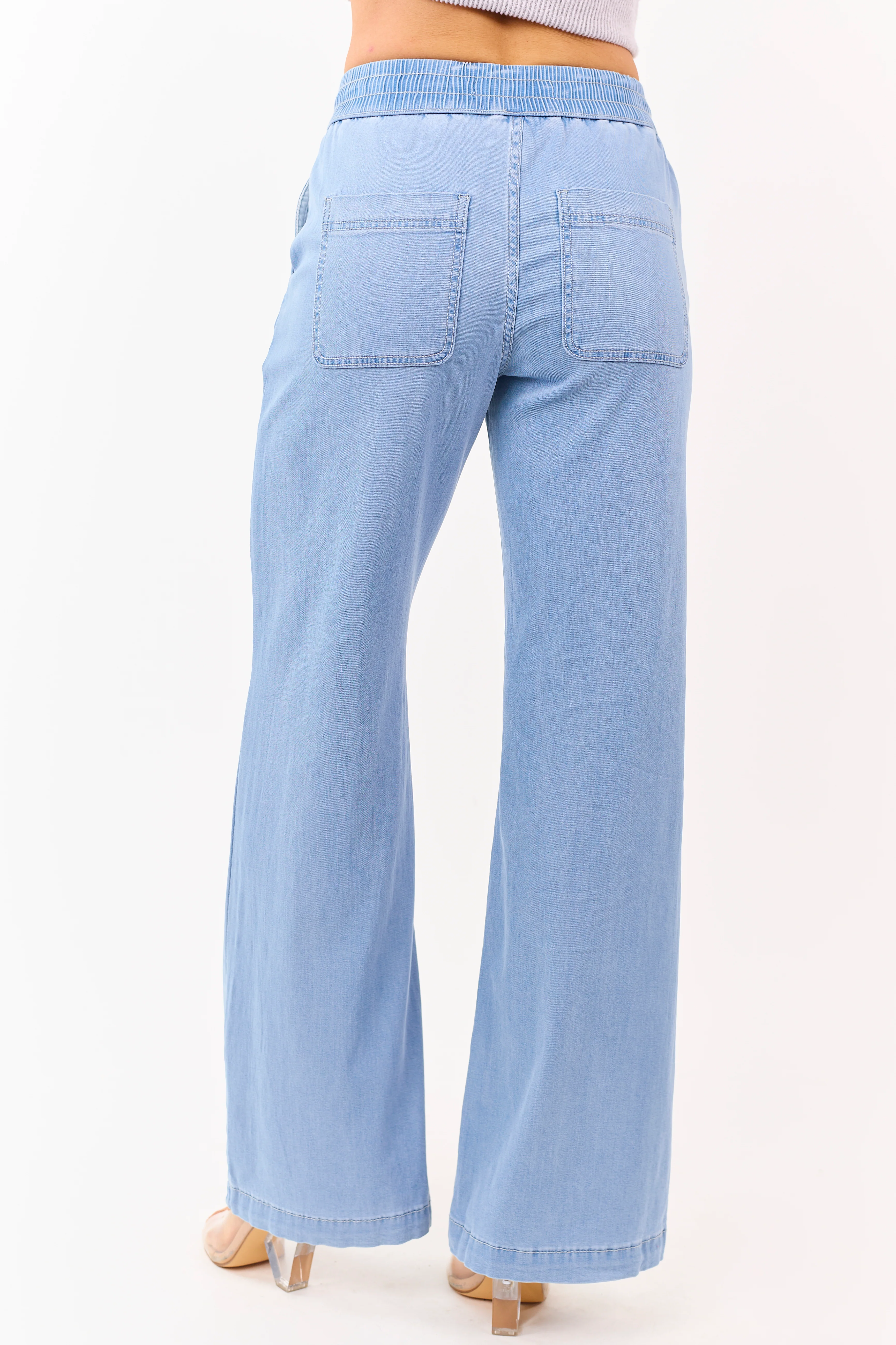 Mica Denim Light Wash Wide Leg Chambray Pants - Image 4