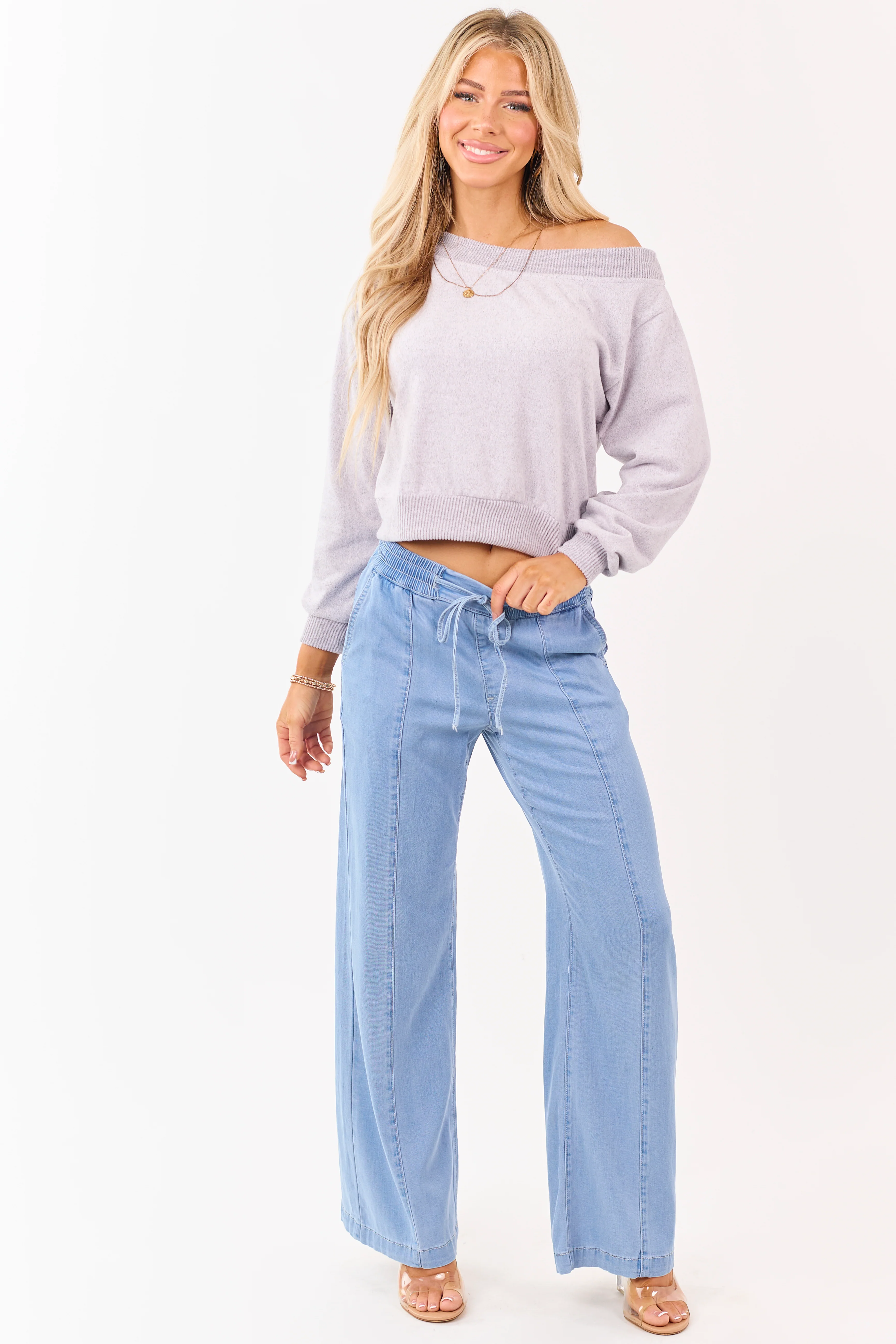 Mica Denim Light Wash Wide Leg Chambray Pants - Image 5