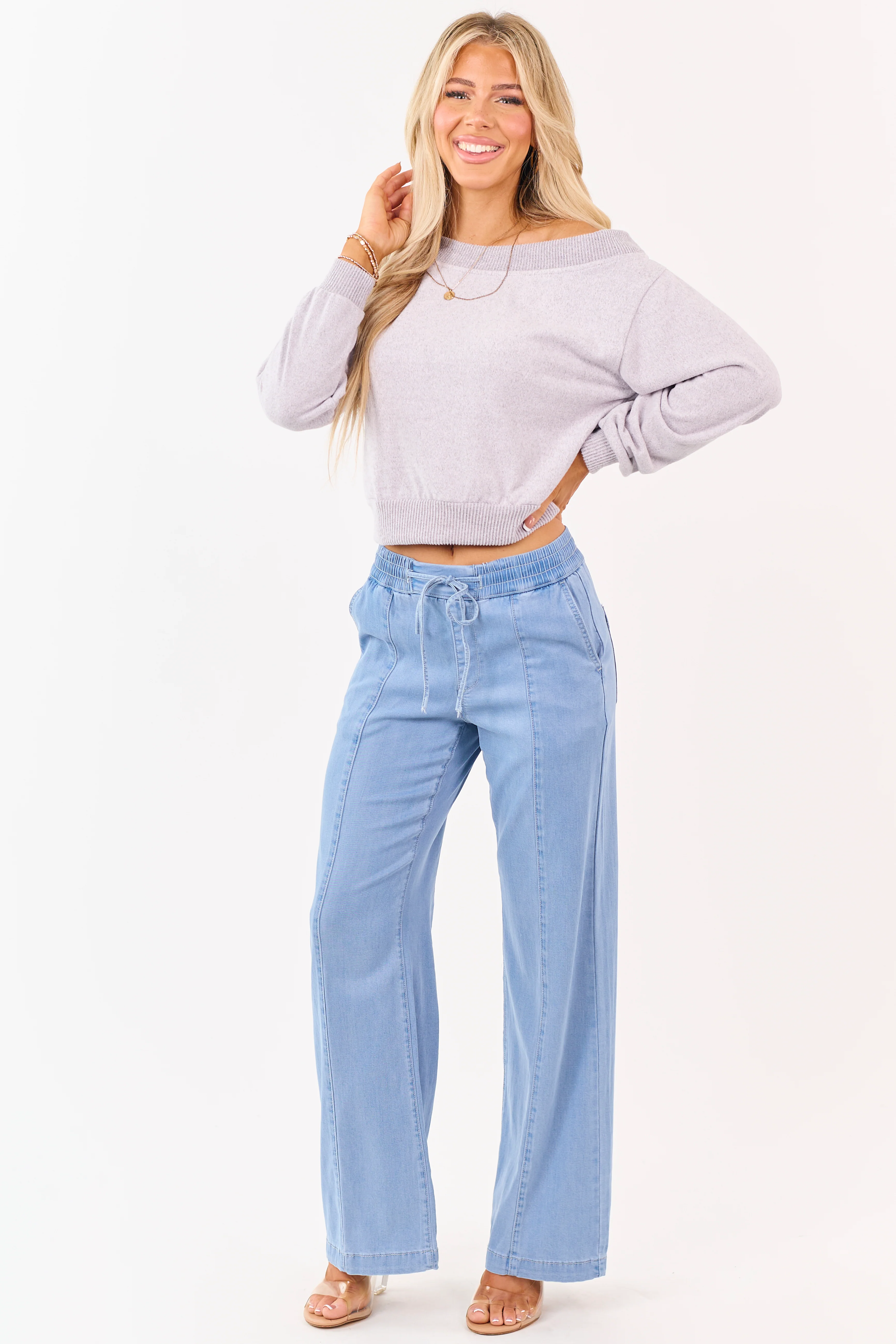 Mica Denim Light Wash Wide Leg Chambray Pants - Image 6