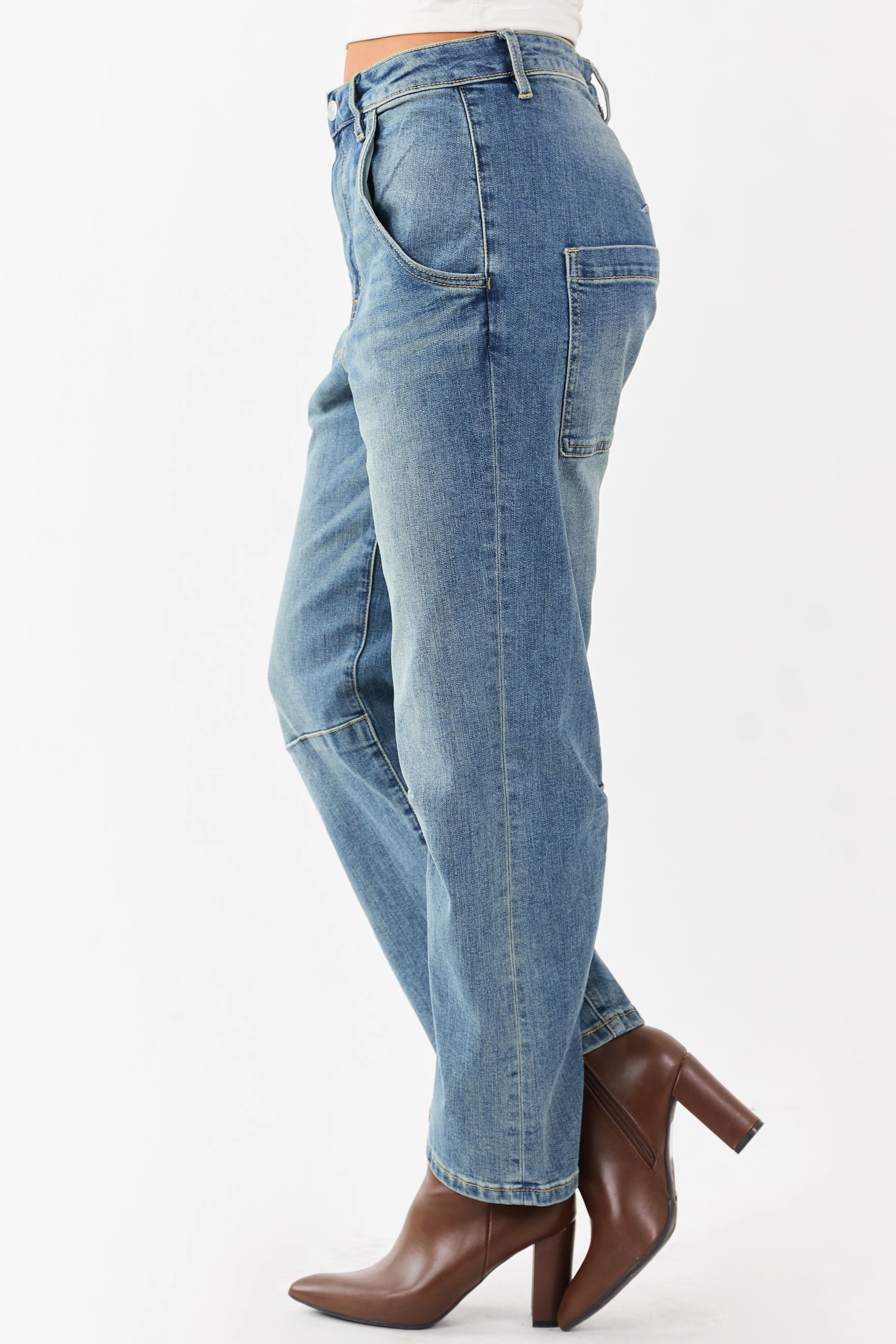 Mica Denim Medium Vintage Wash Stretchy Barrel Jeans - Image 3