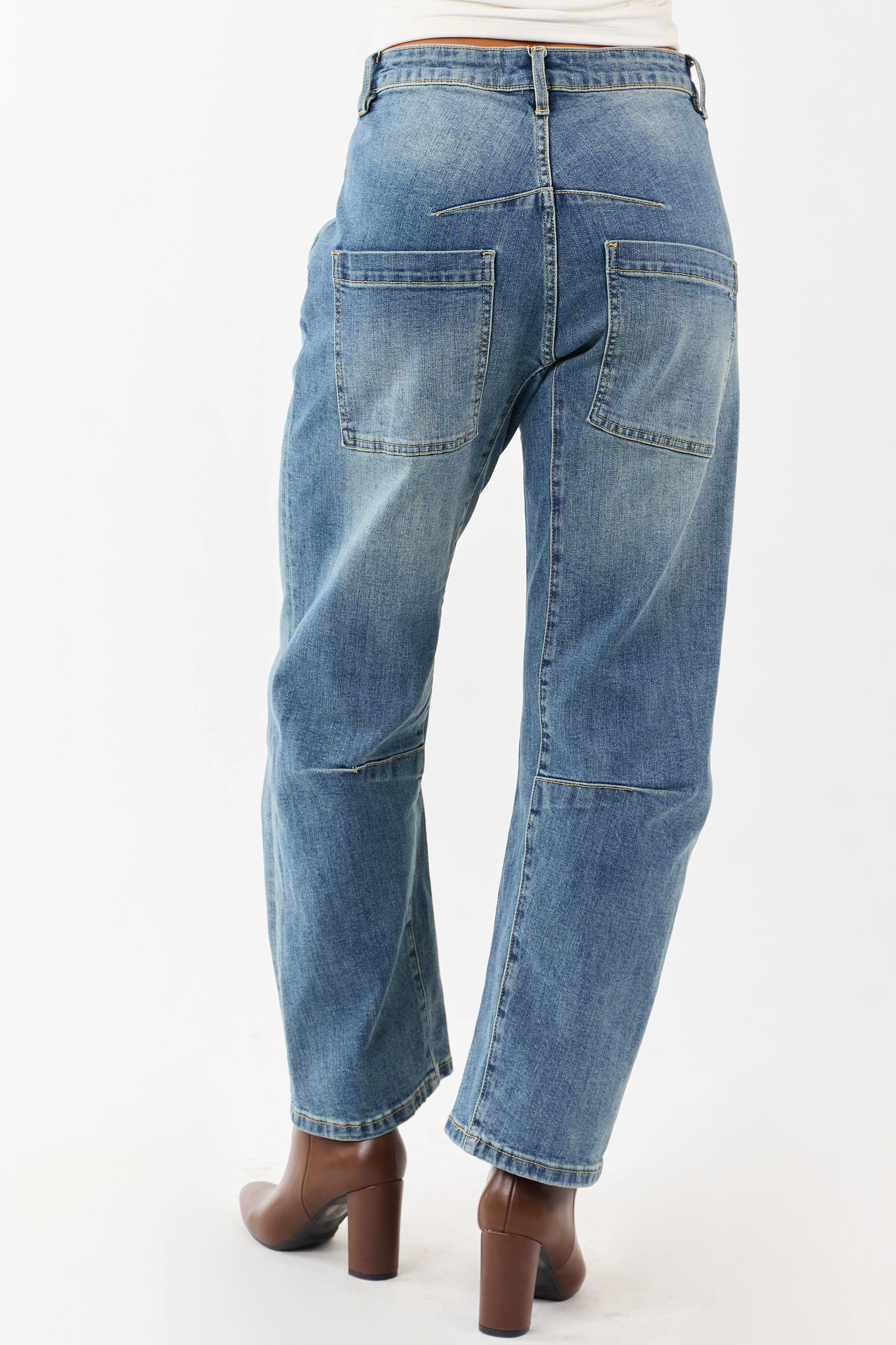 Mica Denim Medium Vintage Wash Stretchy Barrel Jeans - Image 4