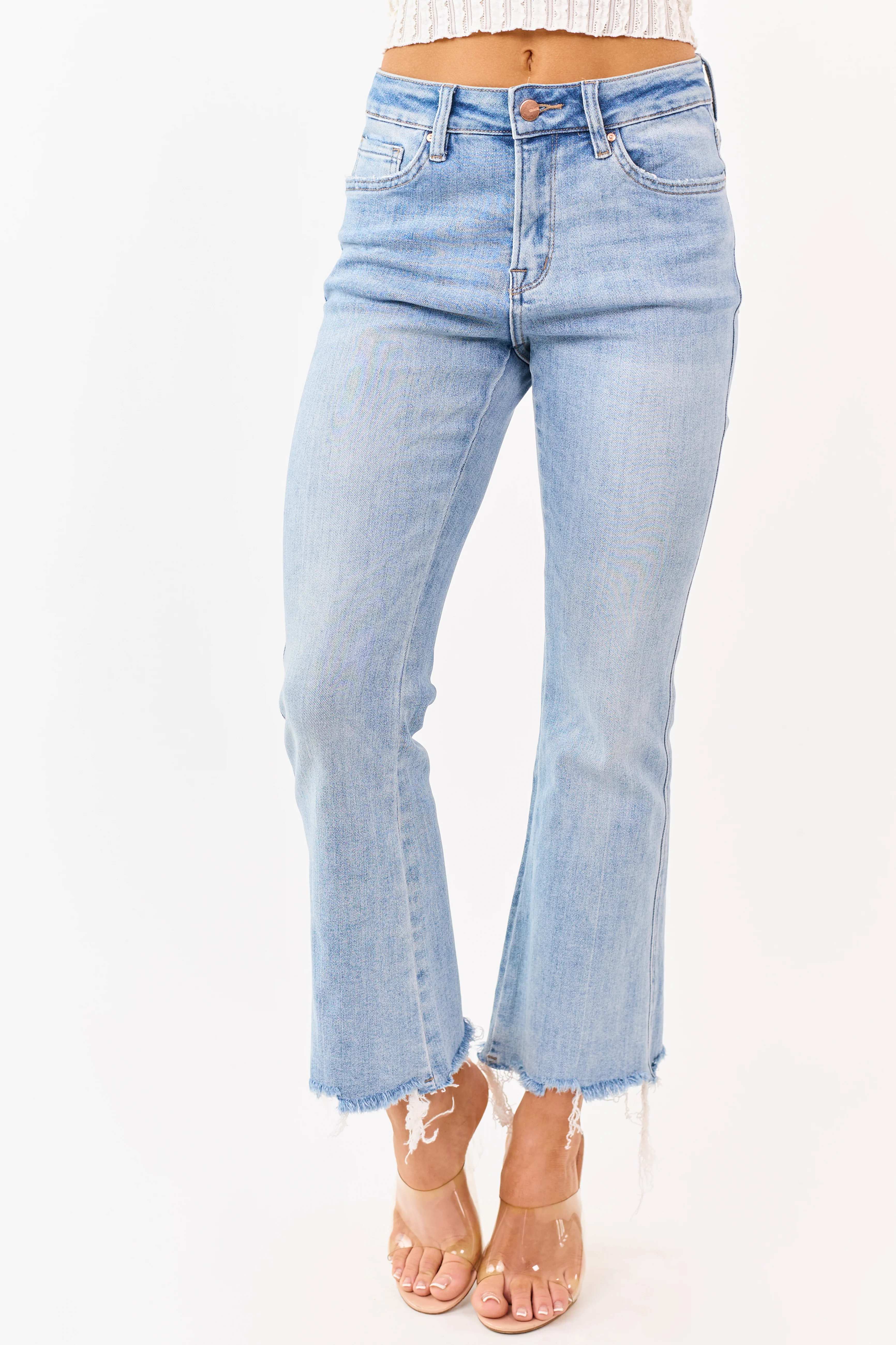 Mica Denim Medium Wash Stretchy Crop Flare Jeans - Image 3